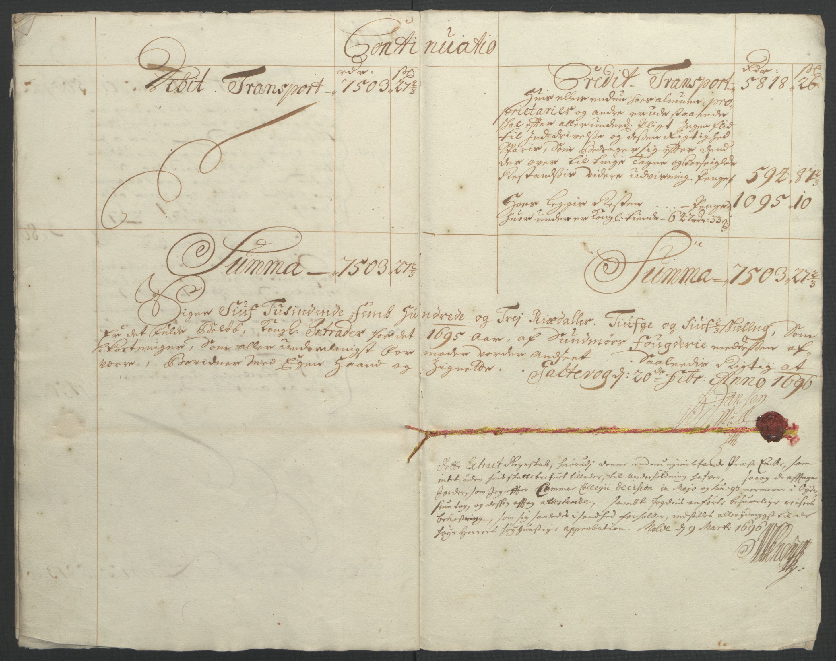Rentekammeret inntil 1814, Reviderte regnskaper, Fogderegnskap, RA/EA-4092/R54/L3555: Fogderegnskap Sunnmøre, 1694-1695, p. 190