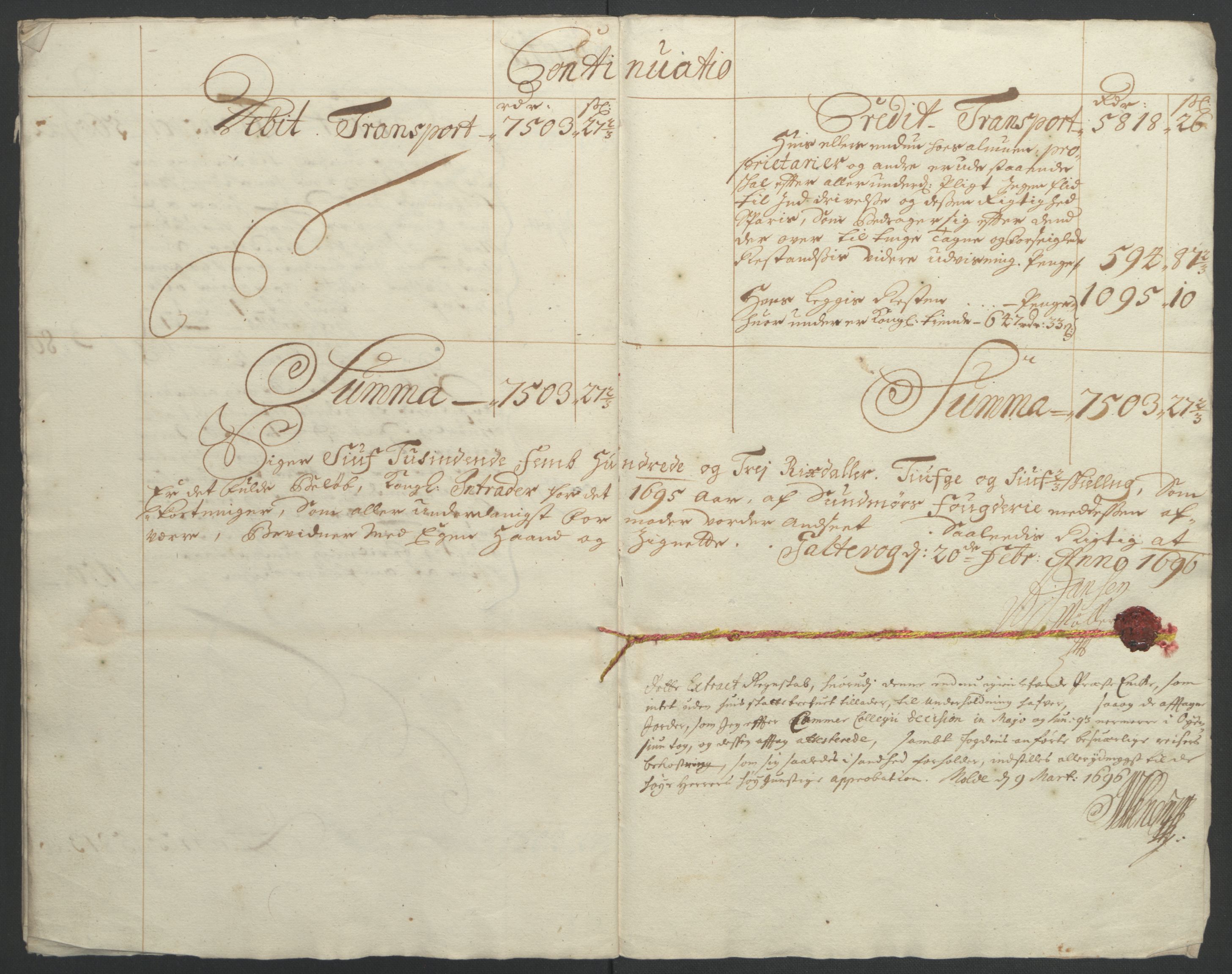 Rentekammeret inntil 1814, Reviderte regnskaper, Fogderegnskap, AV/RA-EA-4092/R54/L3555: Fogderegnskap Sunnmøre, 1694-1695, p. 190