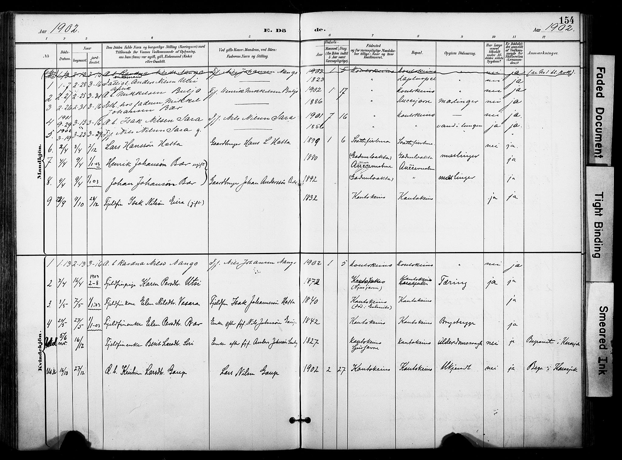 Kautokeino sokneprestembete, SATØ/S-1340/H/Ha/L0005.kirke: Parish register (official) no. 5, 1896-1916, p. 154
