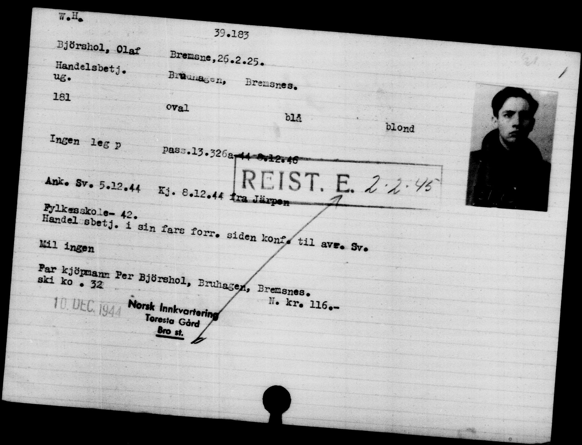 Utenriksstasjonene, Legasjonen i Stockholm, Flyktningkontoret, AV/RA-S-6753/V/Va/L0015: Kjesäterkartoteket, flyktninger med registreringsnr. 37800-40770, 1940-1945, p. 1419