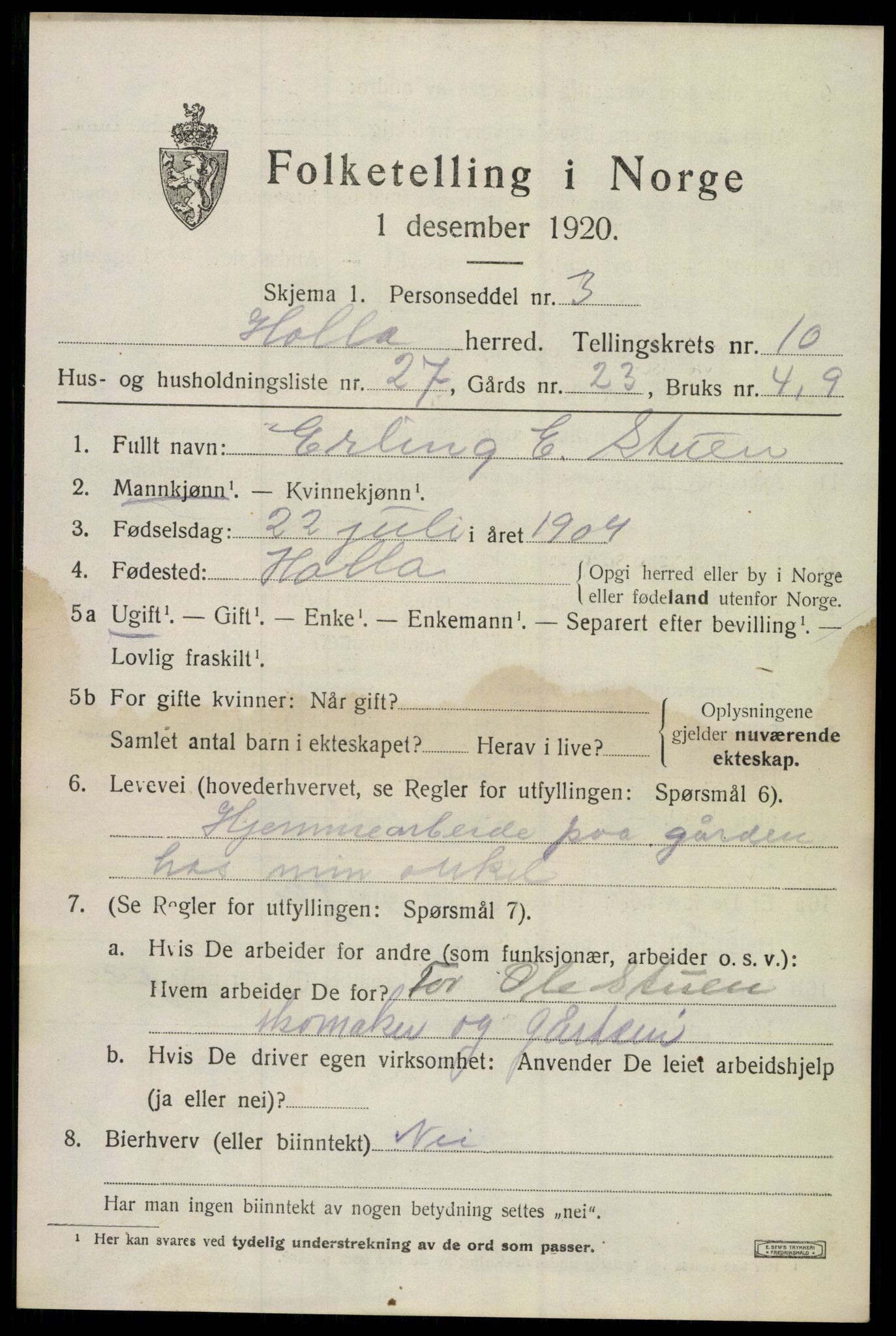 SAKO, 1920 census for Holla, 1920, p. 6375
