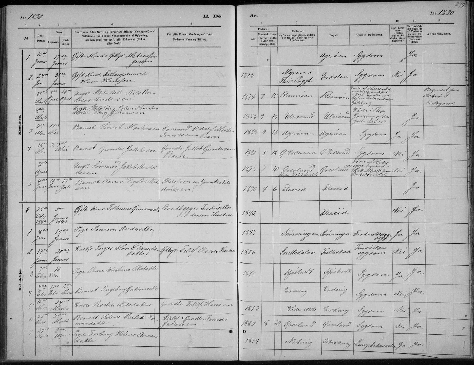 Høvåg sokneprestkontor, SAK/1111-0025/F/Fb/L0004: Parish register (copy) no. B 4, 1883-1898, p. 279