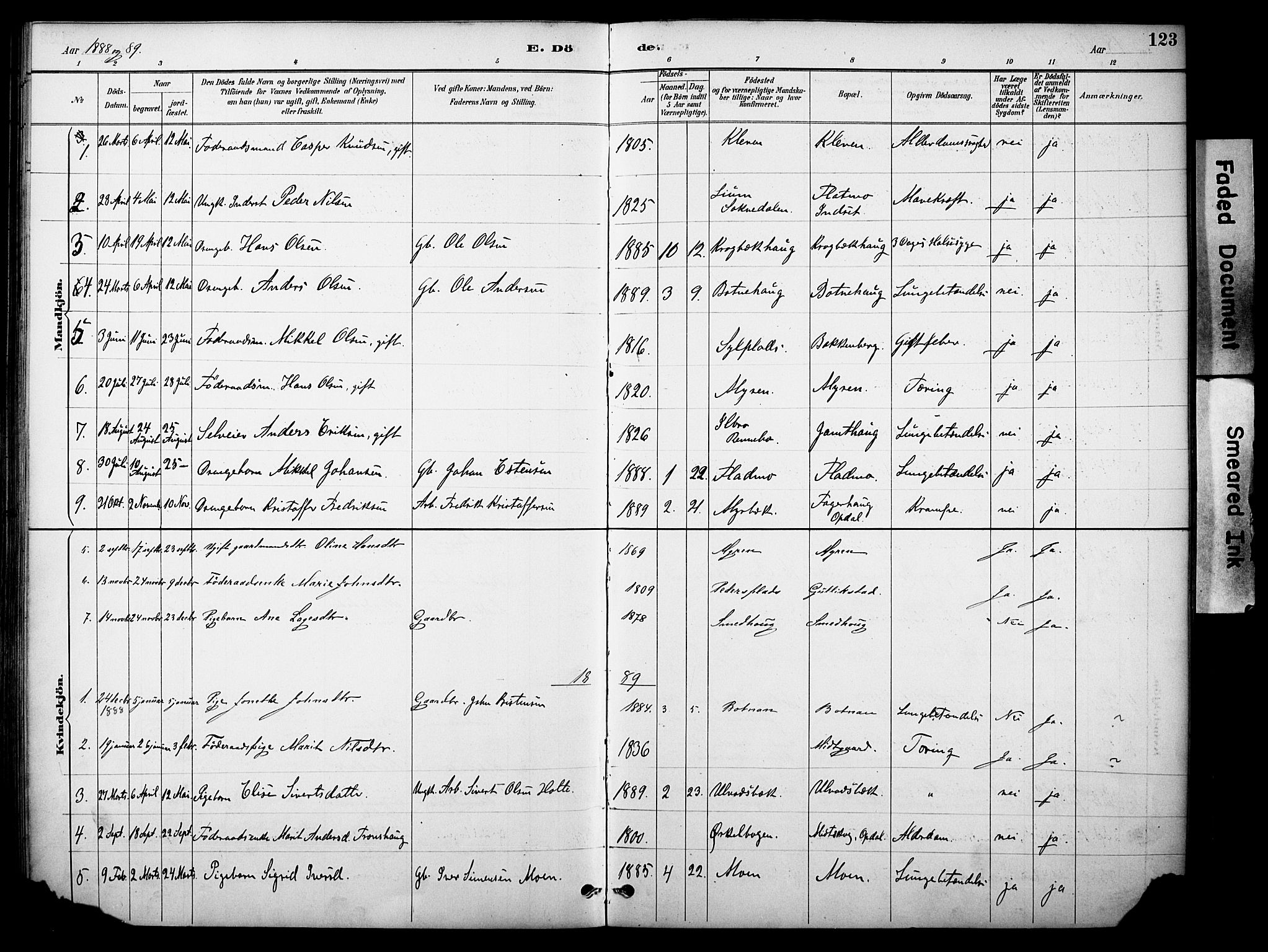 Kvikne prestekontor, SAH/PREST-064/H/Ha/Haa/L0007: Parish register (official) no. 7, 1887-1911, p. 123