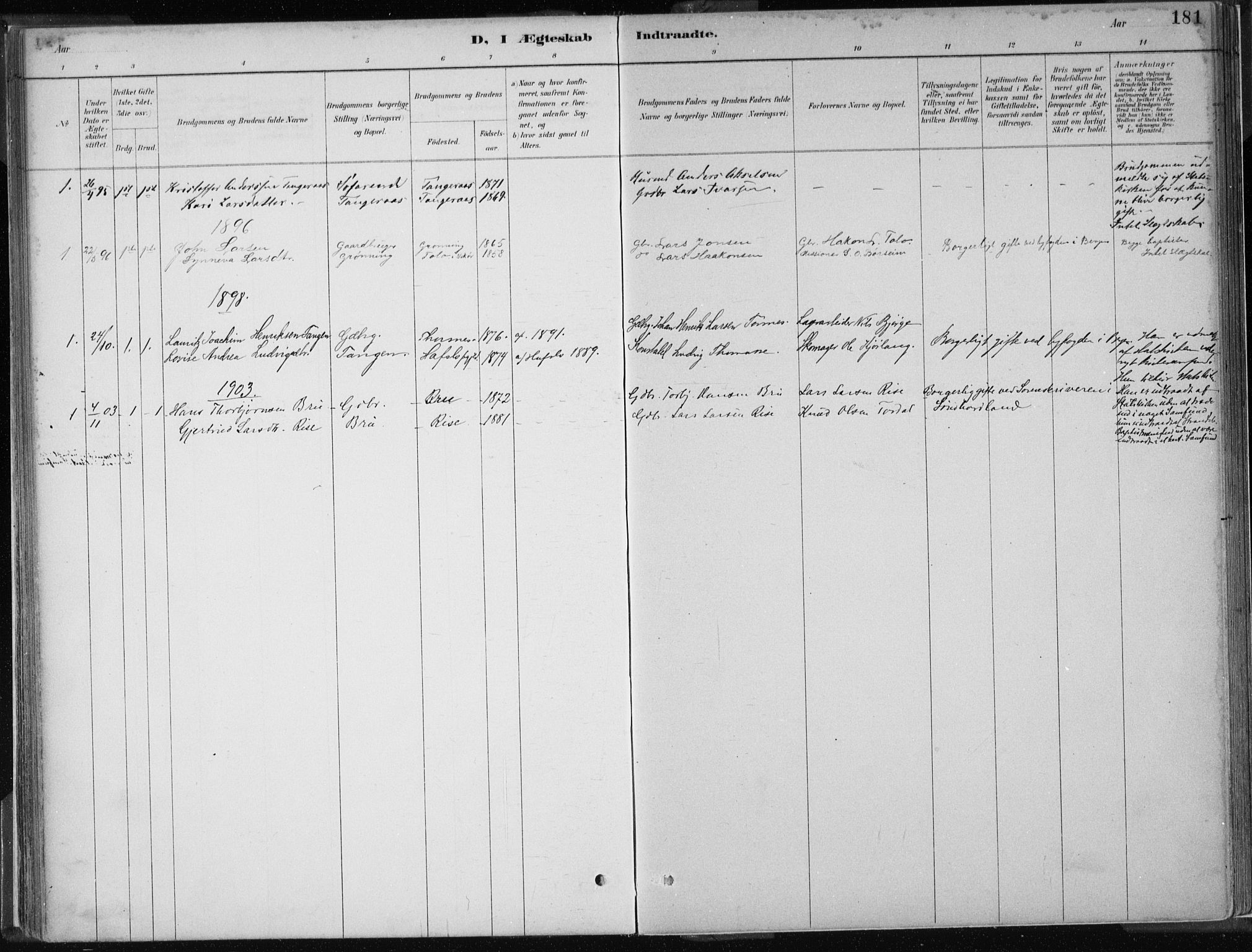 Strandebarm sokneprestembete, AV/SAB-A-78401/H/Haa: Parish register (official) no. B  1, 1886-1908, p. 181