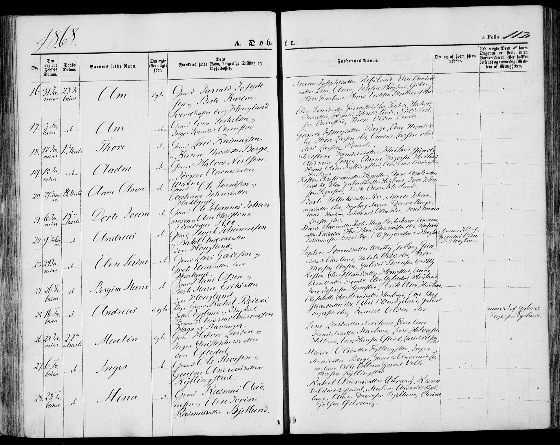 Lye sokneprestkontor, SAST/A-101794/001/30BA/L0007: Parish register (official) no. A 6, 1856-1871, p. 112
