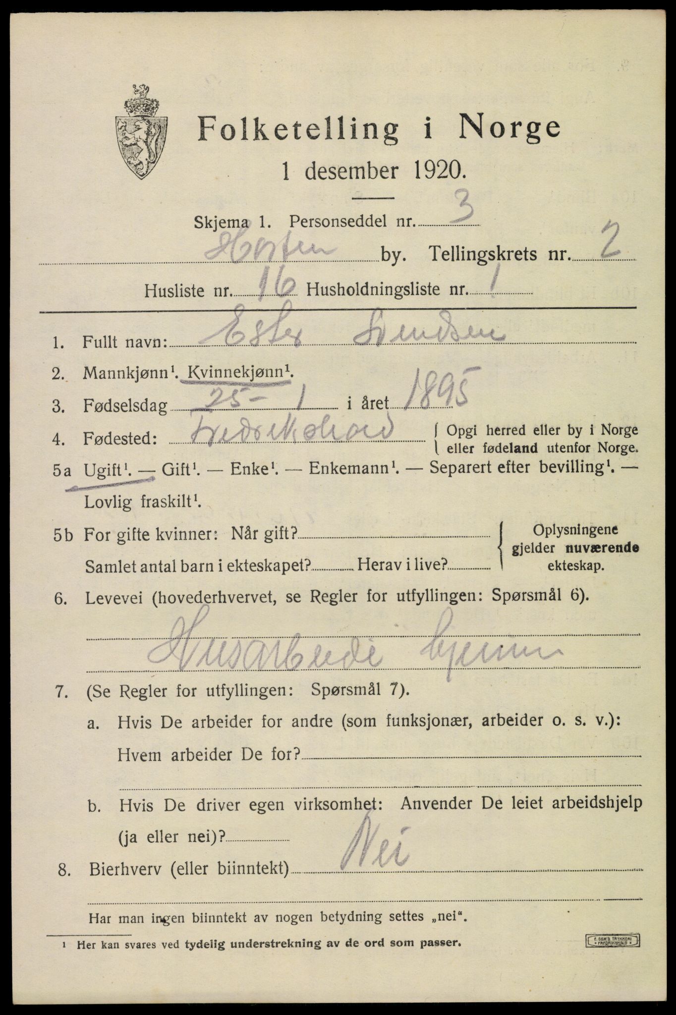 SAKO, 1920 census for Horten, 1920, p. 10387