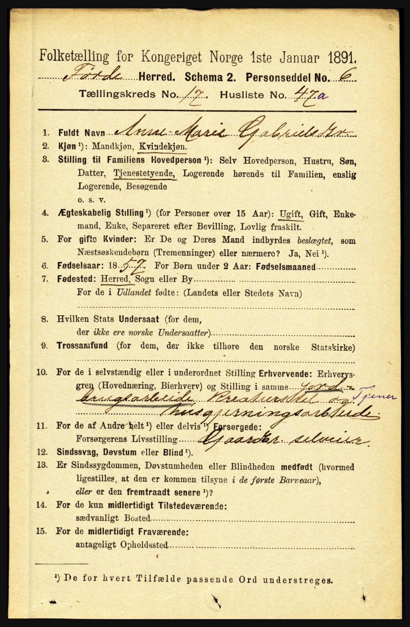 RA, 1891 census for 1432 Førde, 1891, p. 6319