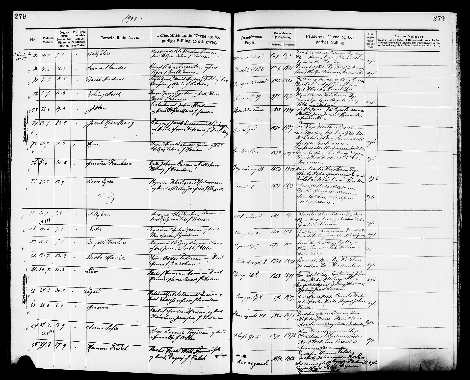 Larvik kirkebøker, SAKO/A-352/G/Ga/L0005: Parish register (copy) no. I 5, 1888-1909, p. 279