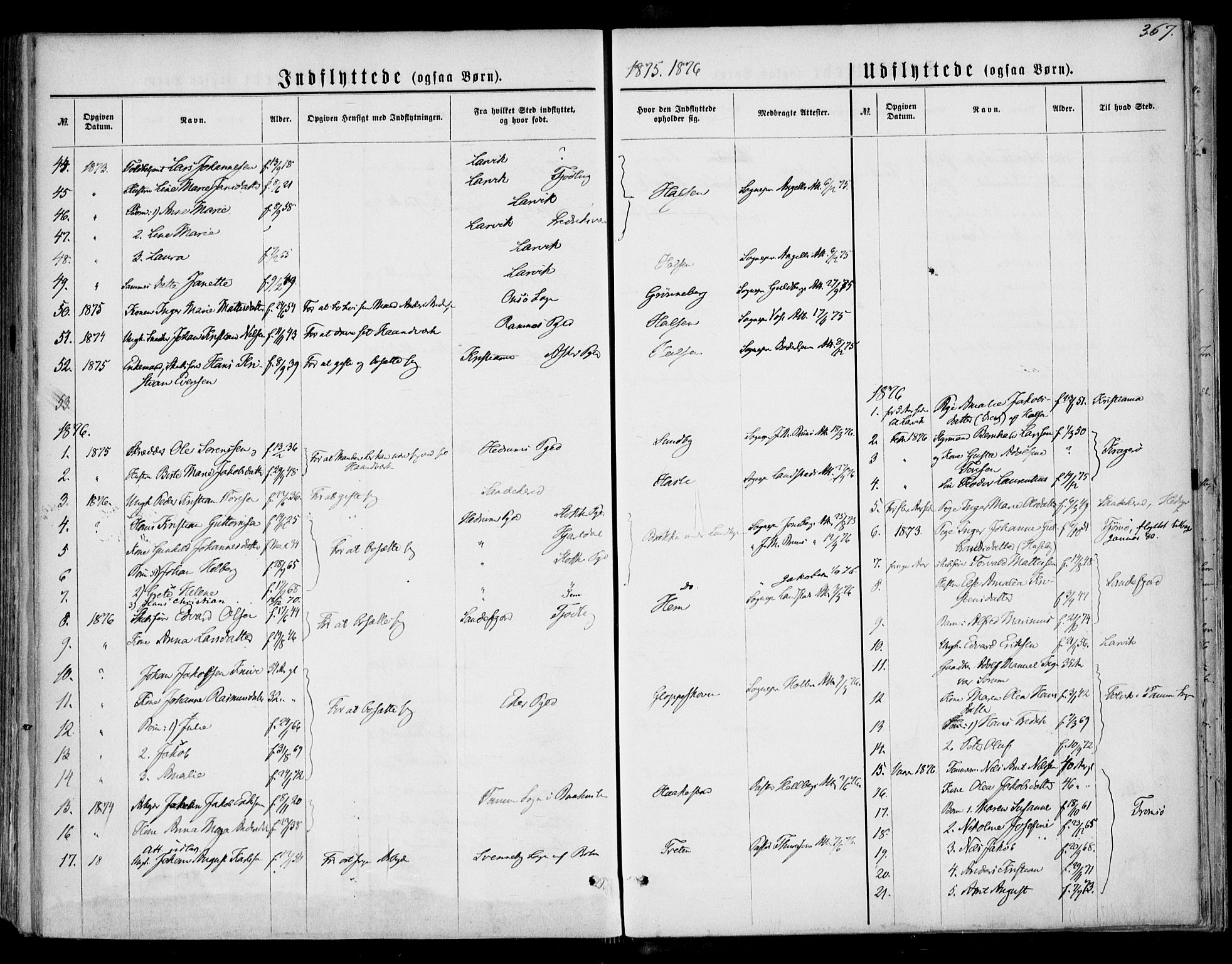 Tjølling kirkebøker, SAKO/A-60/F/Fa/L0007: Parish register (official) no. 7, 1860-1876, p. 367