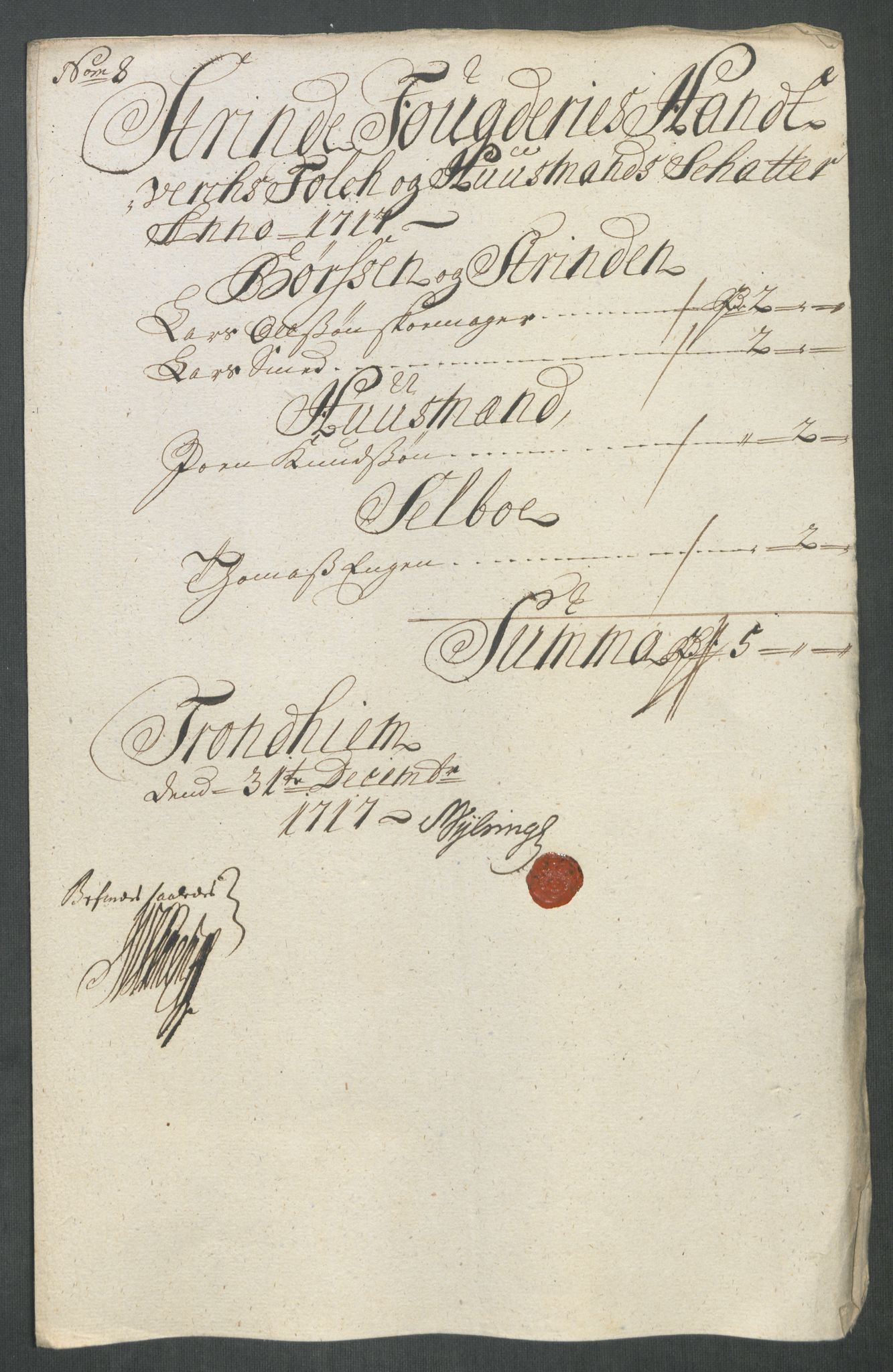 Rentekammeret inntil 1814, Reviderte regnskaper, Fogderegnskap, RA/EA-4092/R61/L4116: Fogderegnskap Strinda og Selbu, 1717-1718, p. 107