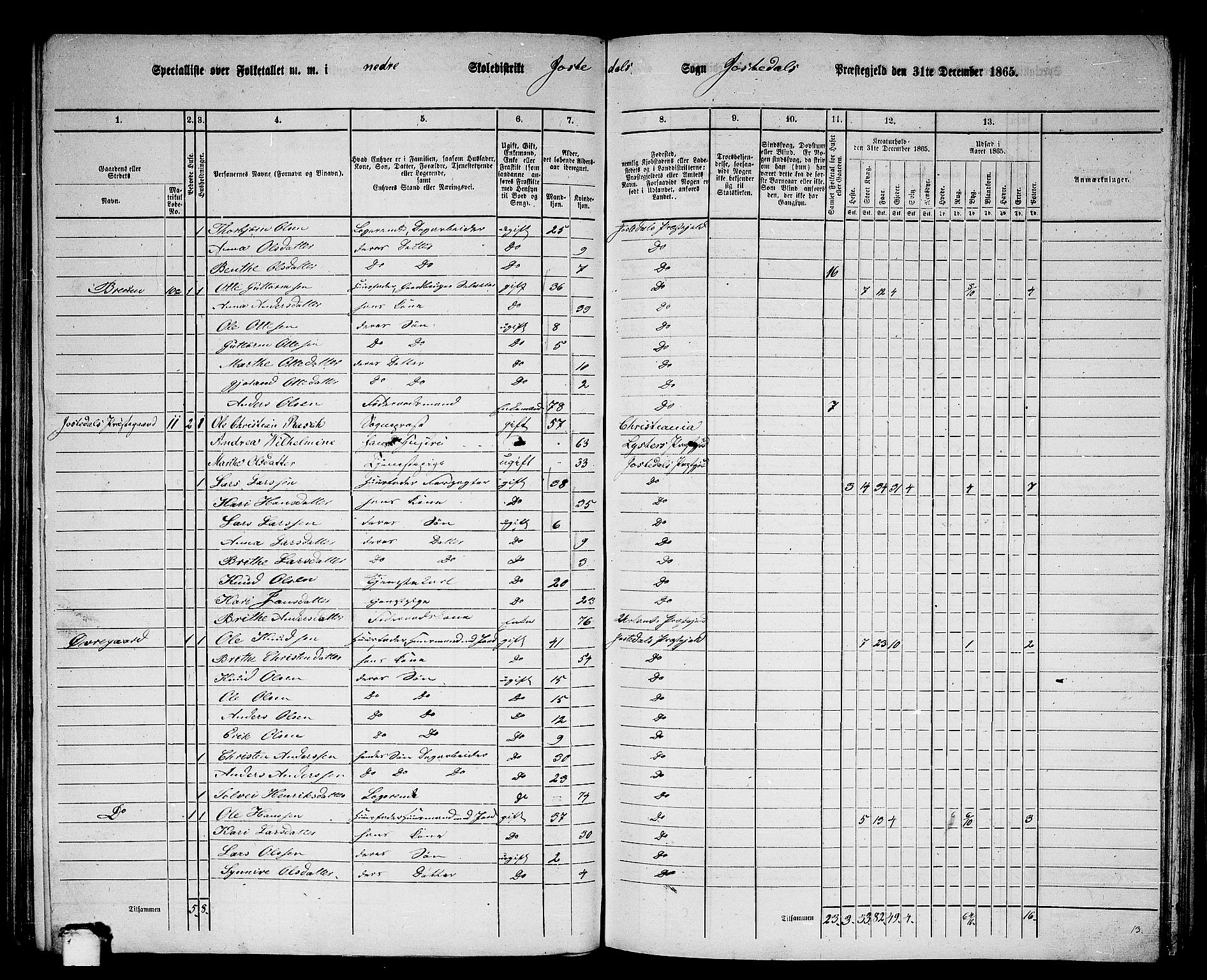 RA, 1865 census for Jostedal, 1865, p. 6