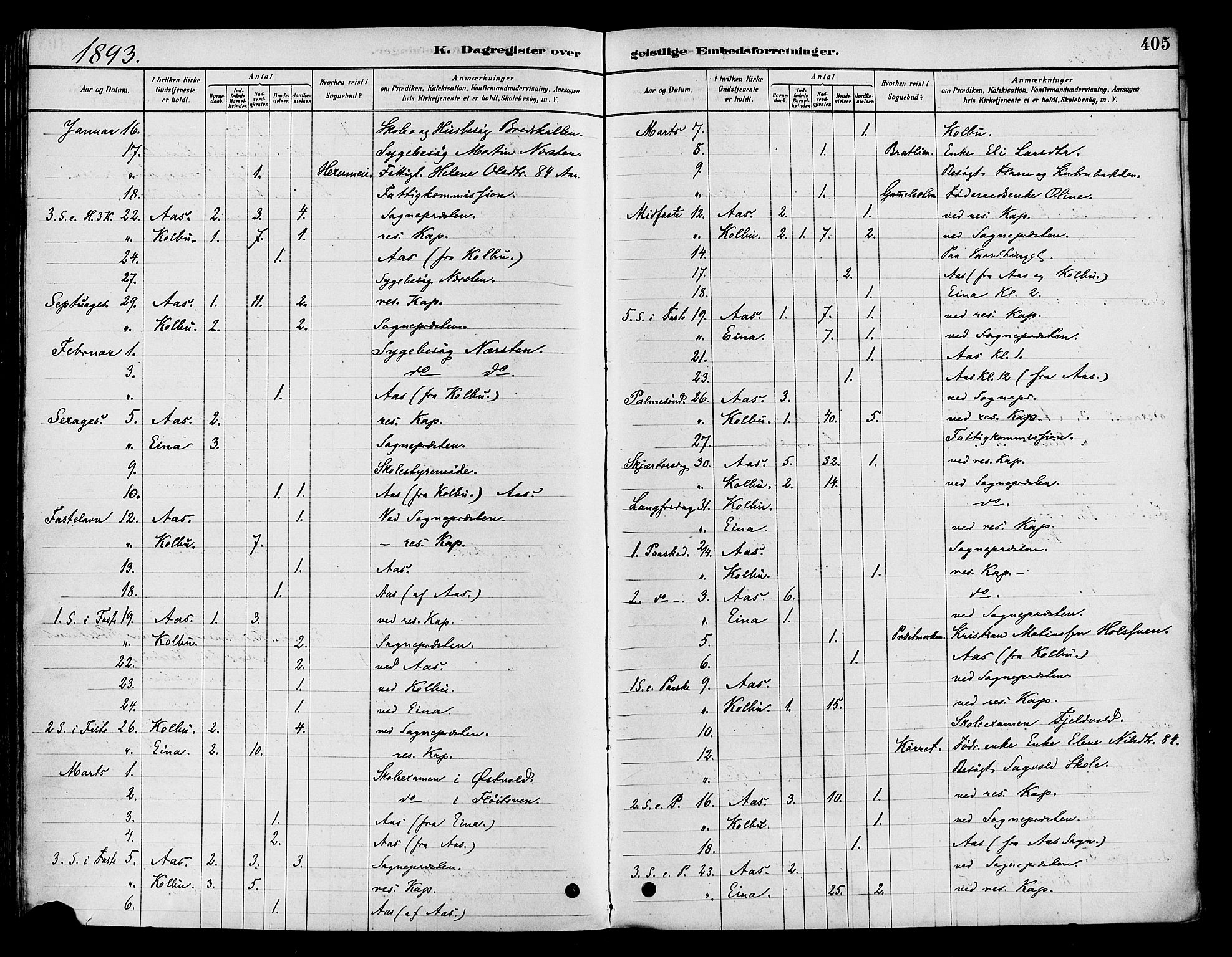 Vestre Toten prestekontor, SAH/PREST-108/H/Ha/Haa/L0009: Parish register (official) no. 9, 1878-1894, p. 405