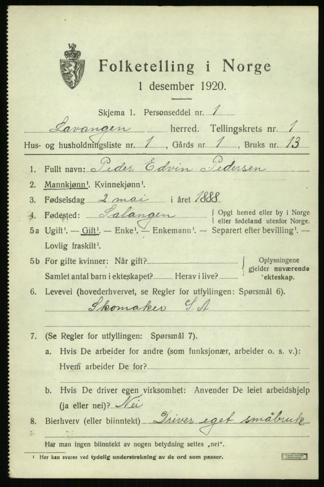 SATØ, 1920 census for Lavangen, 1920, p. 519