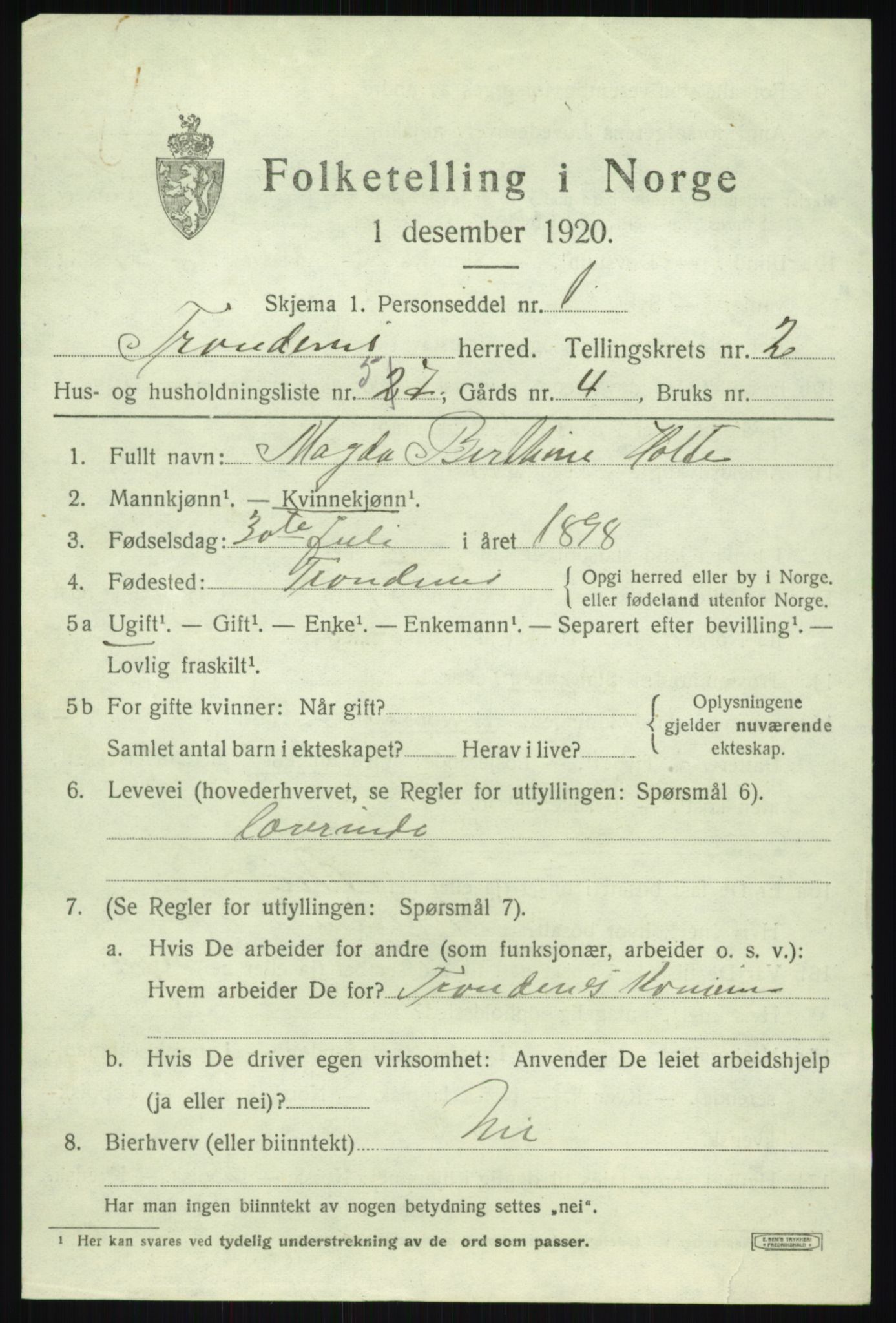 SATØ, 1920 census for Trondenes, 1920, p. 4389