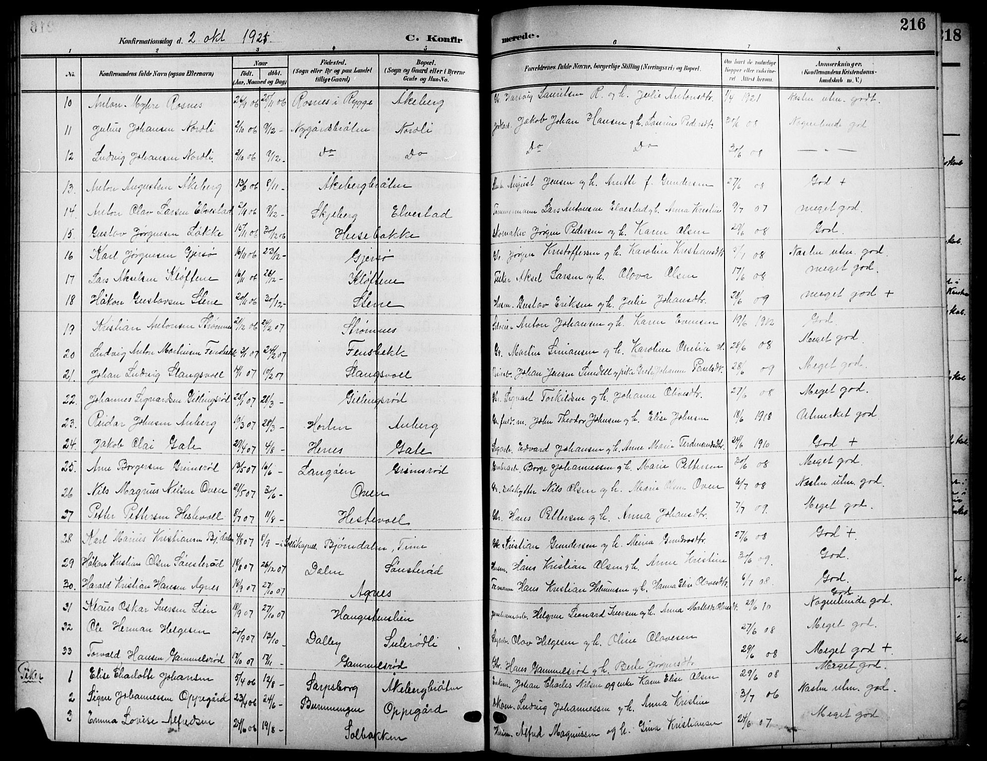 Råde prestekontor kirkebøker, SAO/A-2009/G/Ga/L0001: Parish register (copy) no. 1, 1903-1925, p. 216