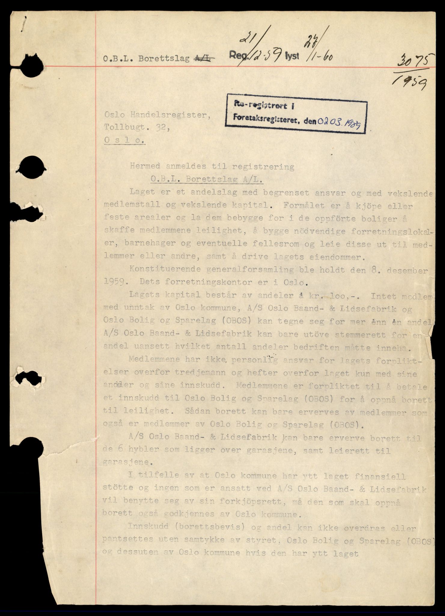 Oslo byfogd, Handelsregisteret, AV/SAT-A-10867/G/Gb/Gba/L0213: Andelslag og borettslag, O-Q, 1944-1990, p. 1