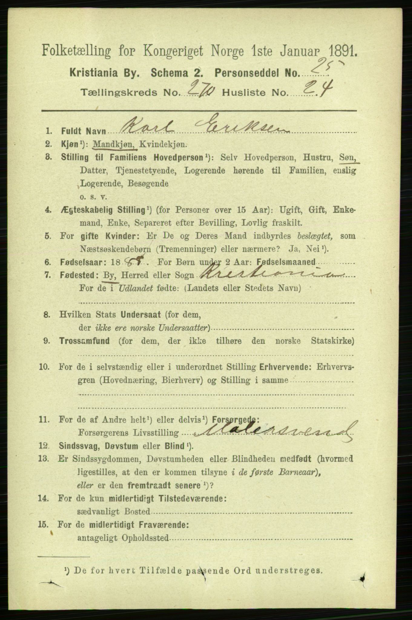 RA, 1891 census for 0301 Kristiania, 1891, p. 164482