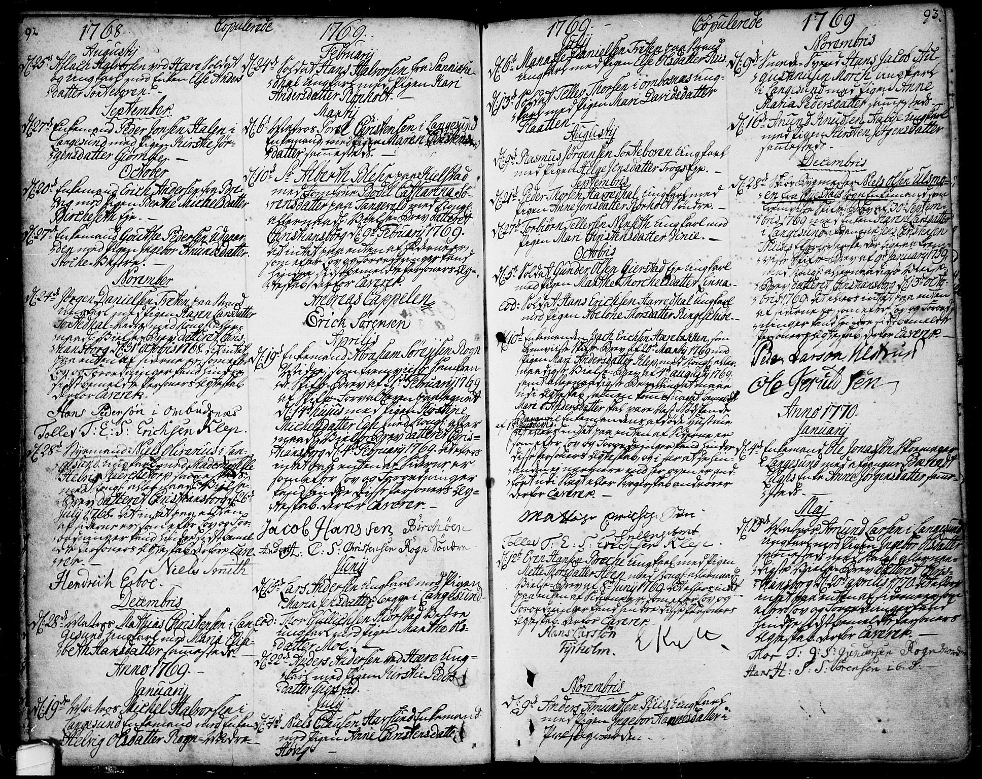 Bamble kirkebøker, AV/SAKO-A-253/F/Fa/L0001: Parish register (official) no. I 1, 1702-1774, p. 92-93