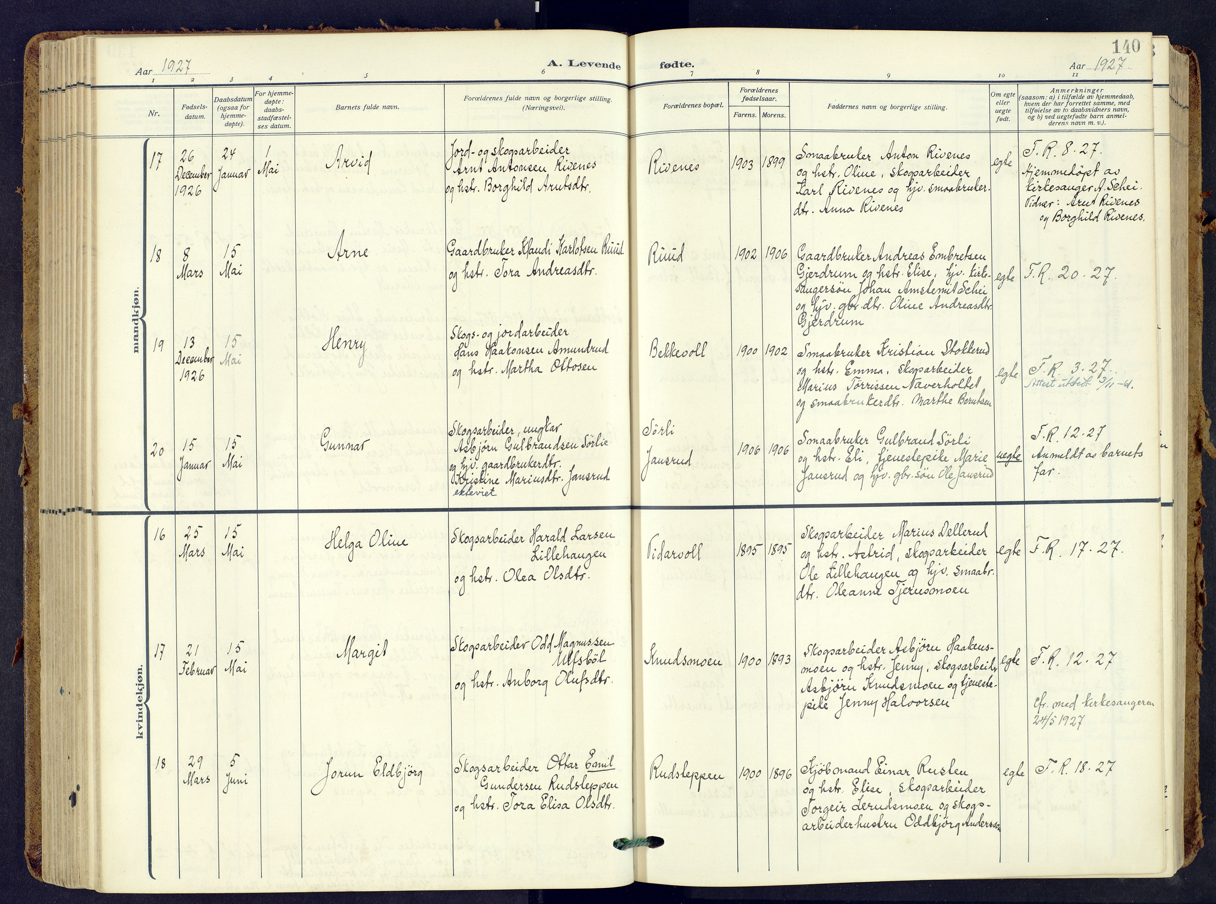 Våler prestekontor, Hedmark, AV/SAH-PREST-040/H/Ha/Haa/L0009: Parish register (official) no. 9, 1912-1940, p. 140