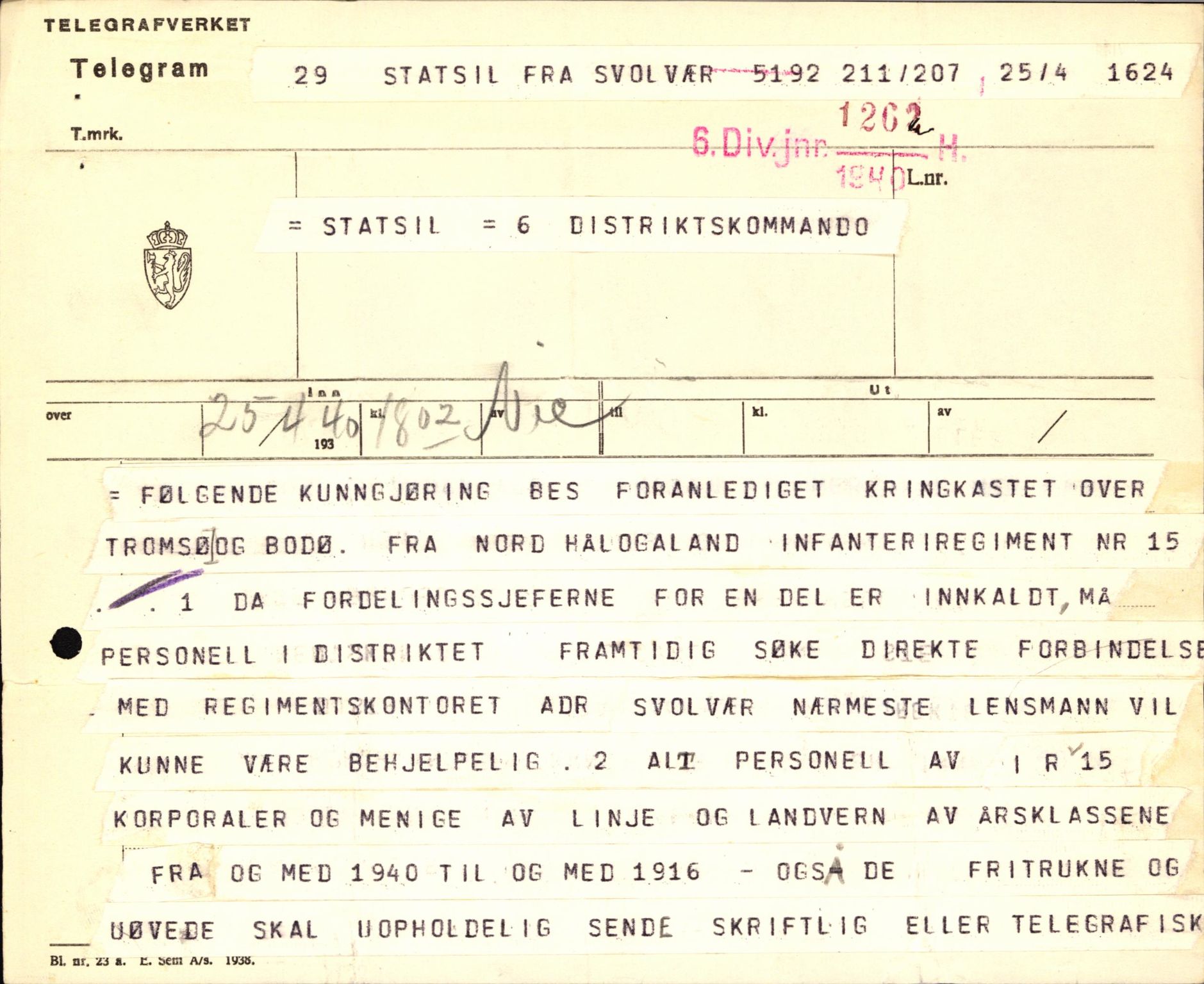 Forsvaret, Forsvarets krigshistoriske avdeling, AV/RA-RAFA-2017/Y/Yb/L0122: II-C-11-600  -  6. Divisjon med avdelinger, 1940, p. 300