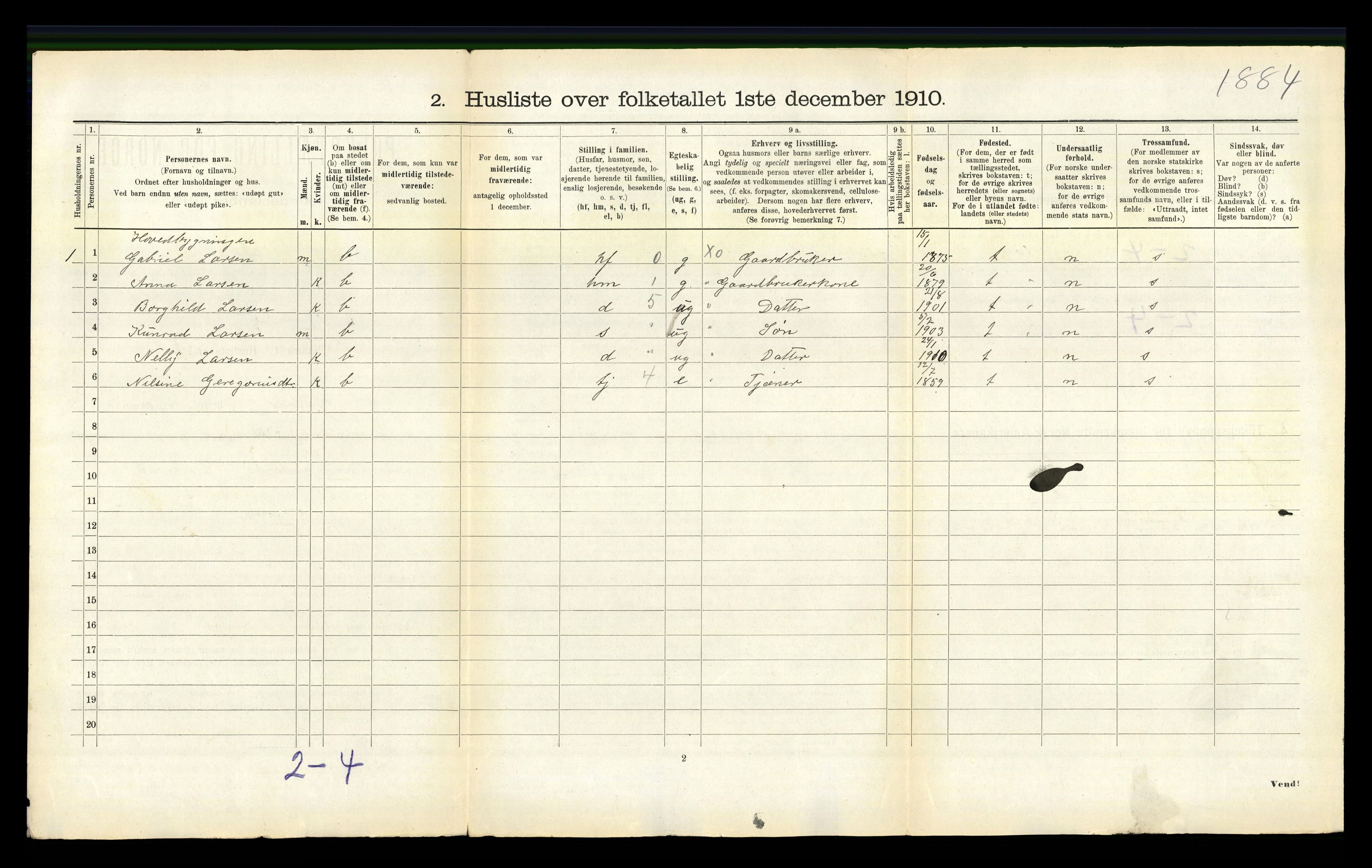 RA, 1910 census for Gulen, 1910, p. 147