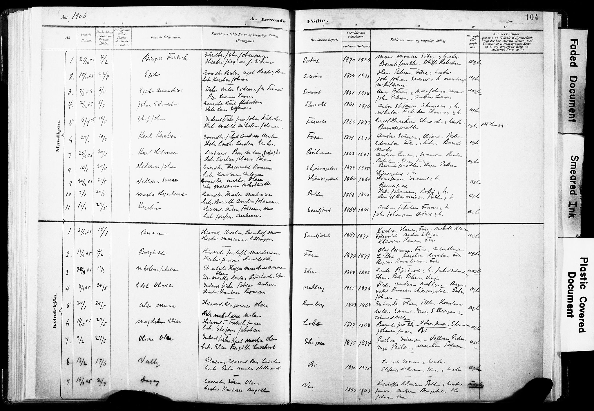 Ministerialprotokoller, klokkerbøker og fødselsregistre - Nordland, AV/SAT-A-1459/891/L1304: Parish register (official) no. 891A09, 1895-1921, p. 104