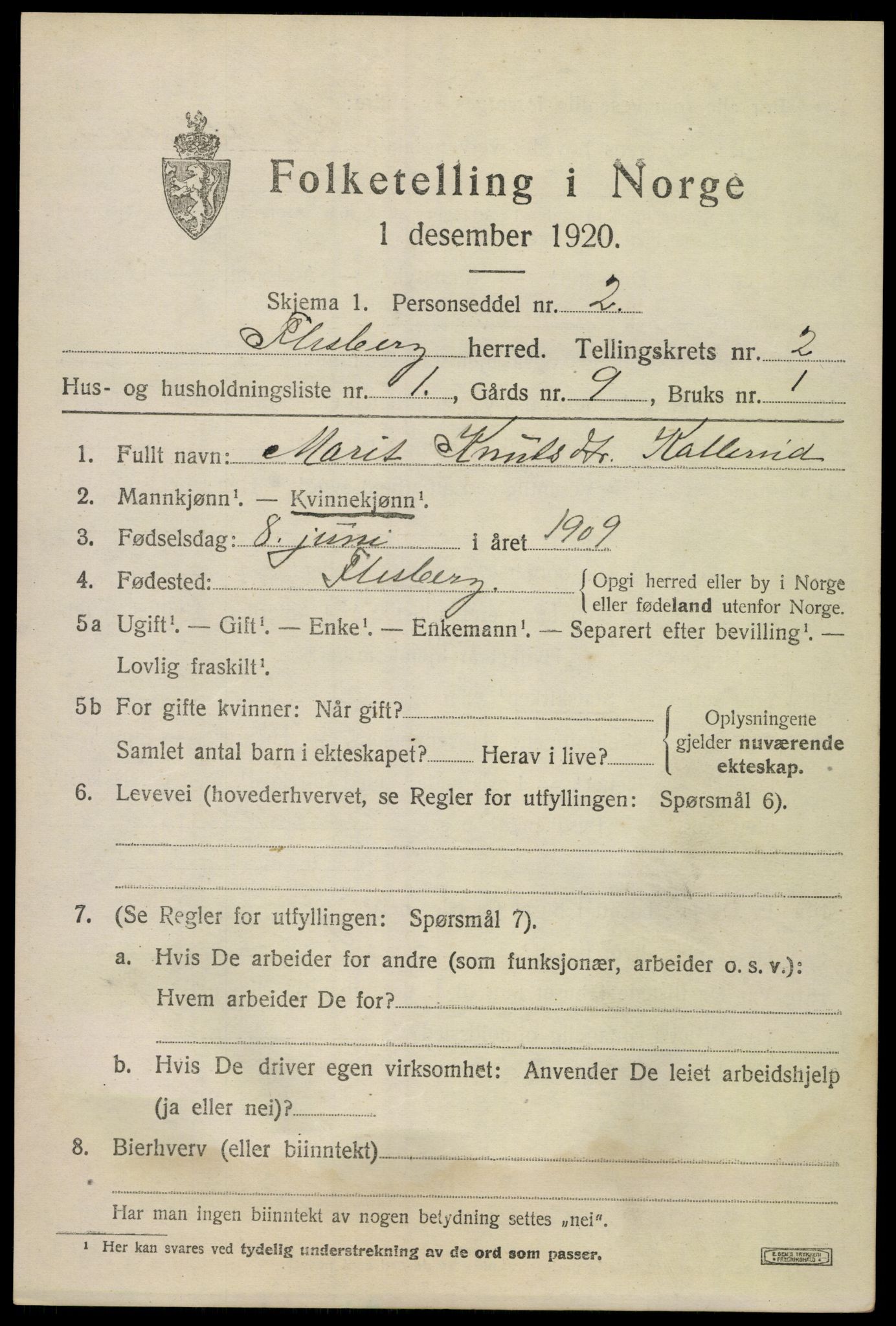 SAKO, 1920 census for Flesberg, 1920, p. 1283