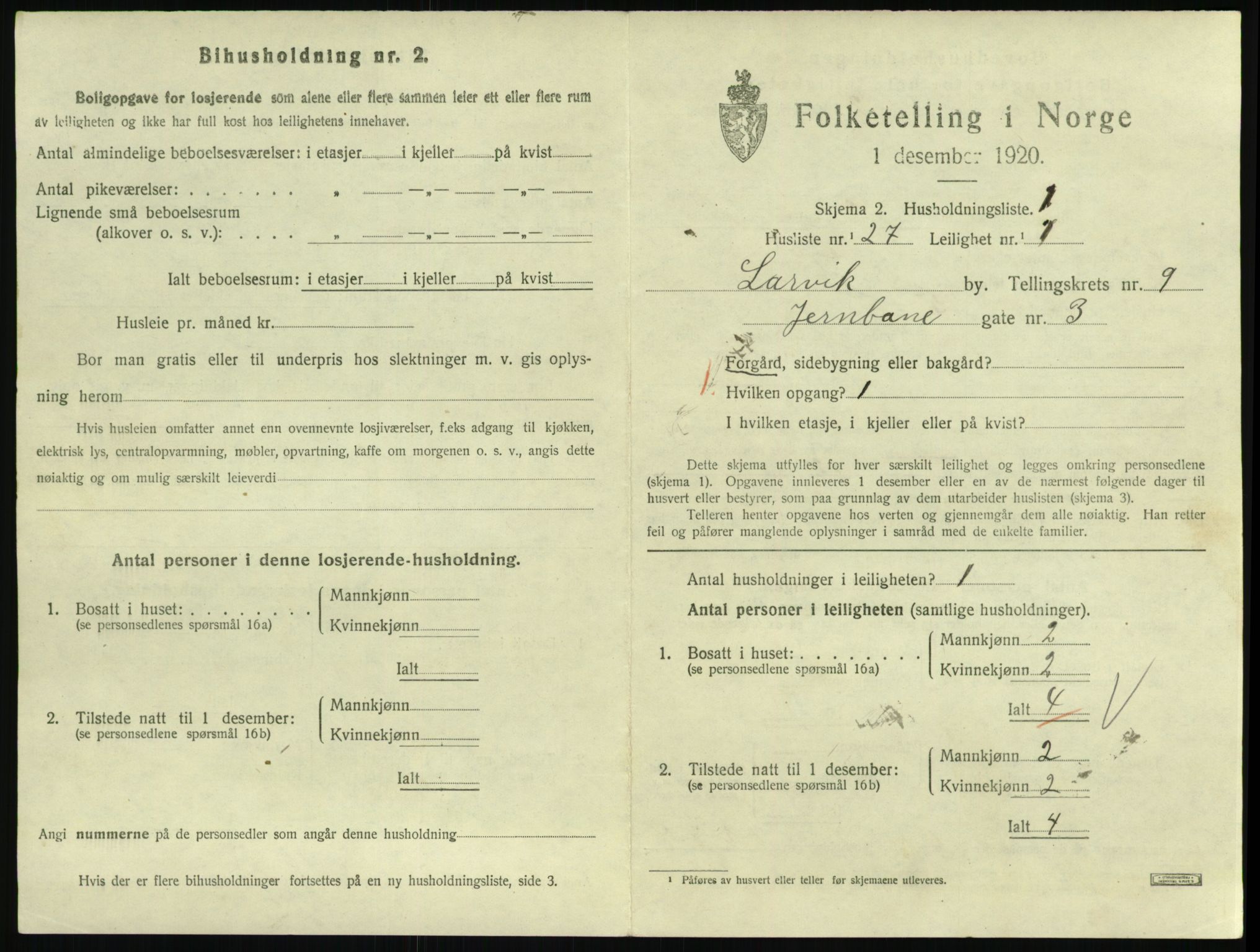 SAKO, 1920 census for Larvik, 1920, p. 7090