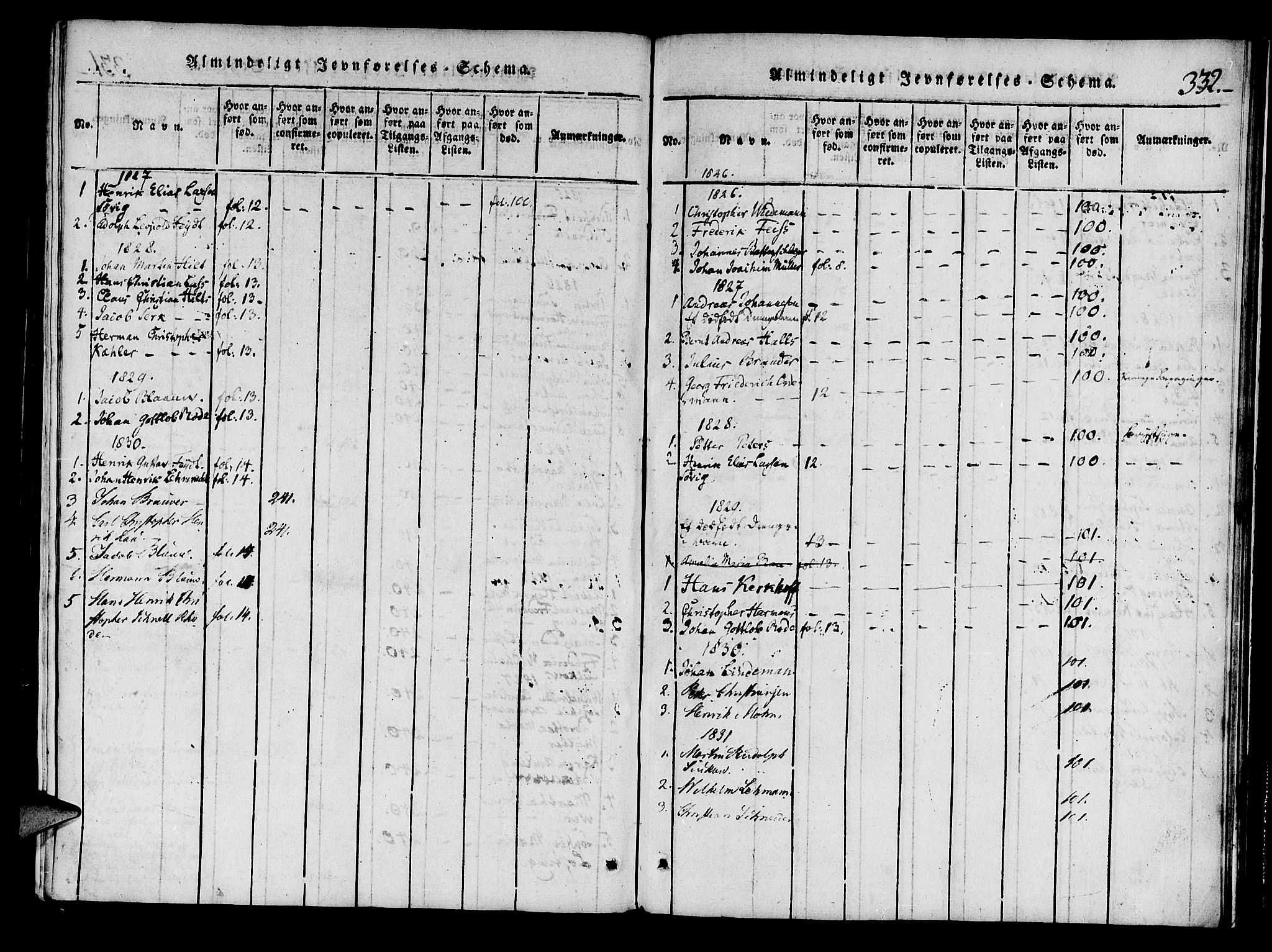 Mariakirken Sokneprestembete, SAB/A-76901/H/Haa/L0005: Parish register (official) no. A 5, 1815-1845, p. 332