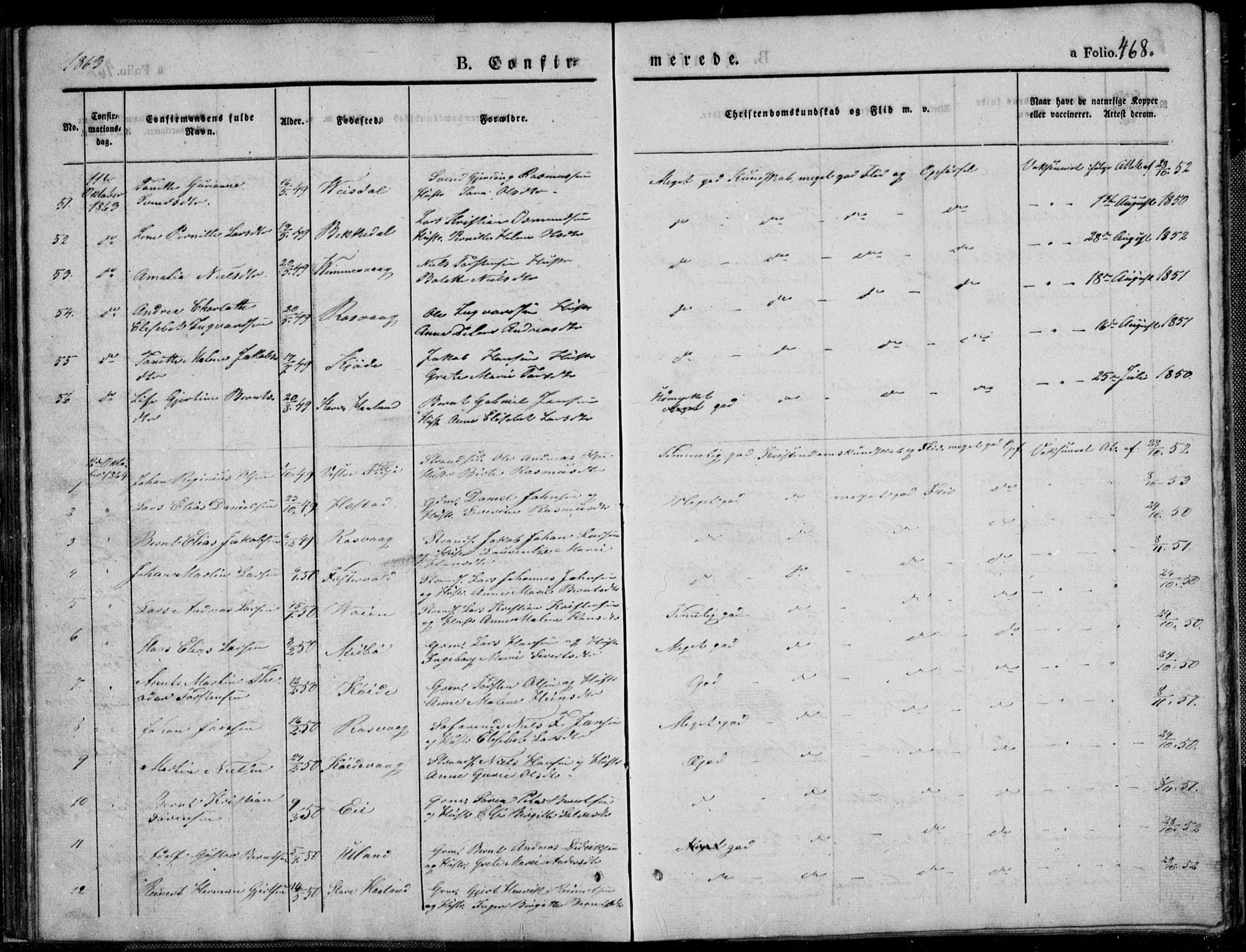 Flekkefjord sokneprestkontor, SAK/1111-0012/F/Fb/Fbb/L0002: Parish register (copy) no. B 2b, 1831-1866, p. 468
