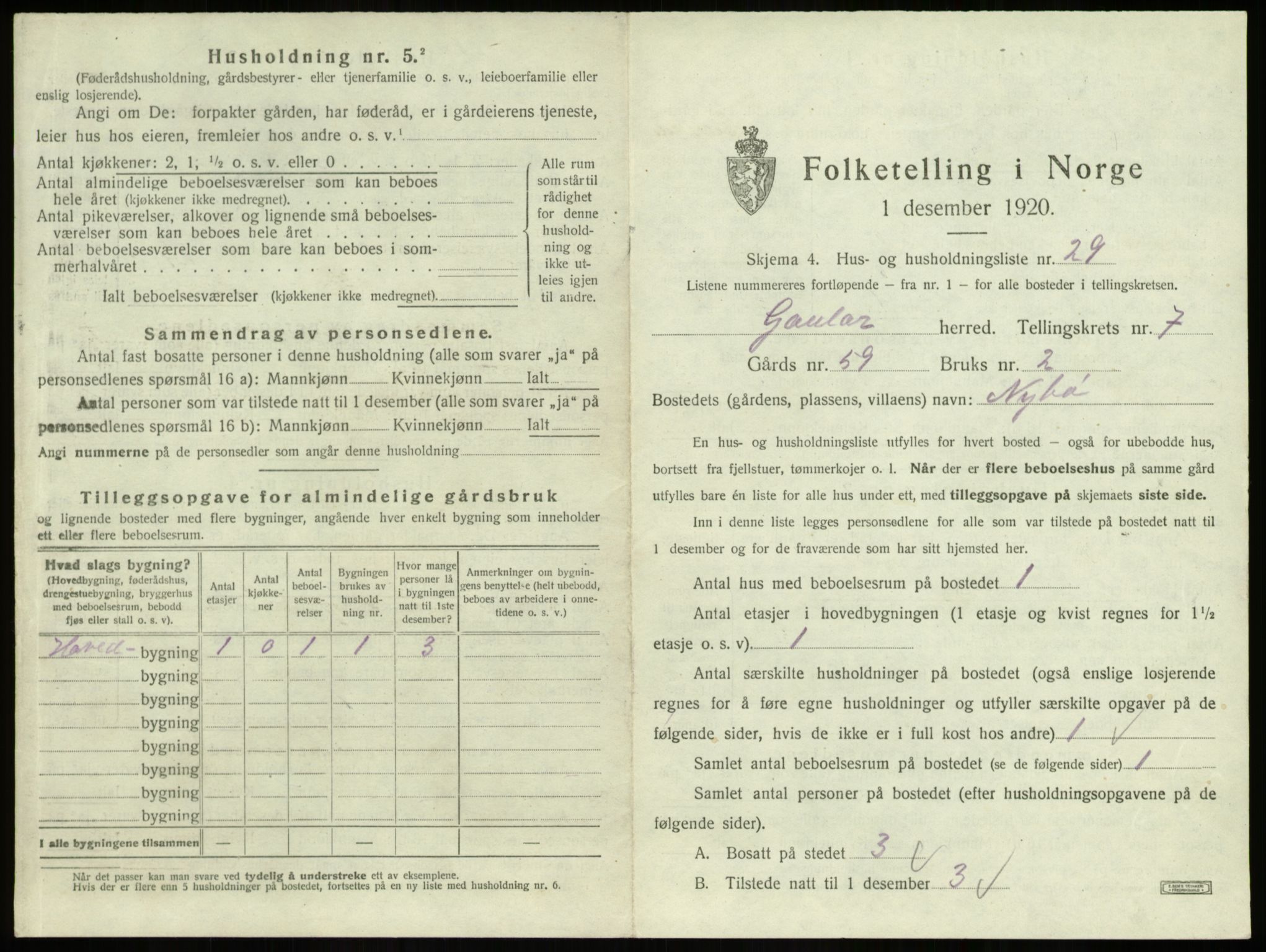 SAB, 1920 census for Gaular, 1920, p. 530