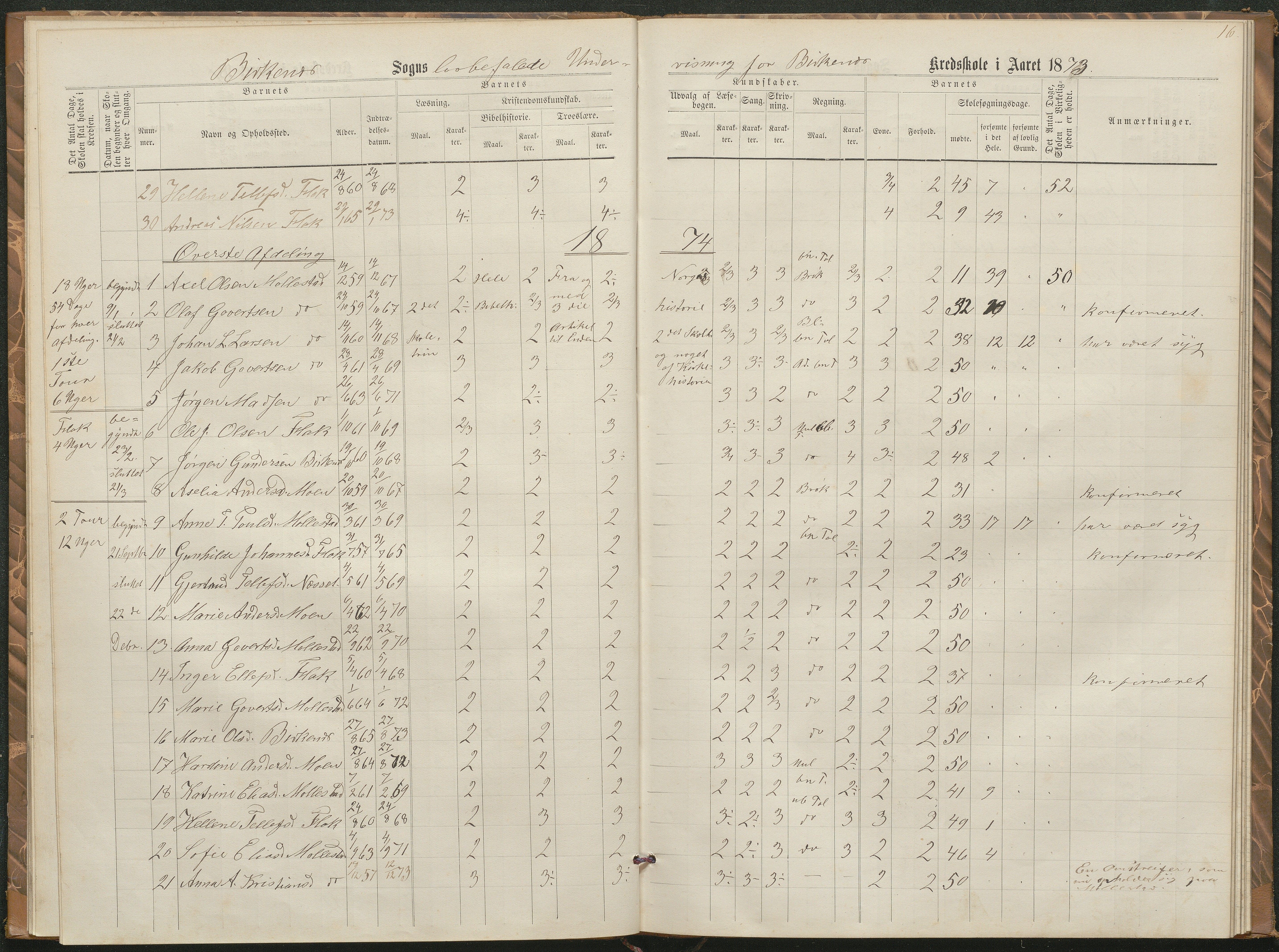 Birkenes kommune, Birkenes krets/Birkeland folkeskole frem til 1991, AAKS/KA0928-550a_91/F02/L0002: Skoleprotokoll, 1866-1878, p. 14