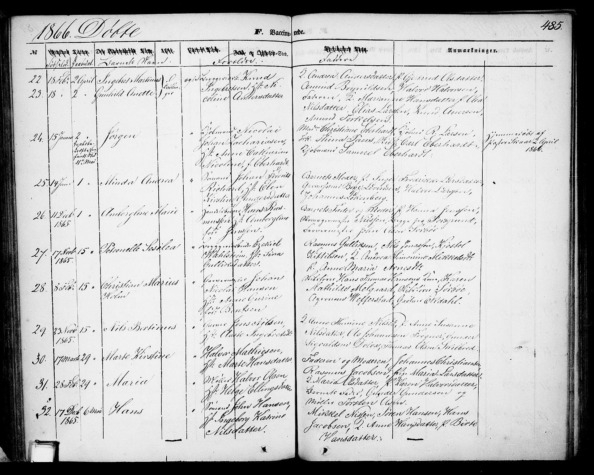 Skien kirkebøker, SAKO/A-302/G/Ga/L0004: Parish register (copy) no. 4, 1843-1867, p. 485