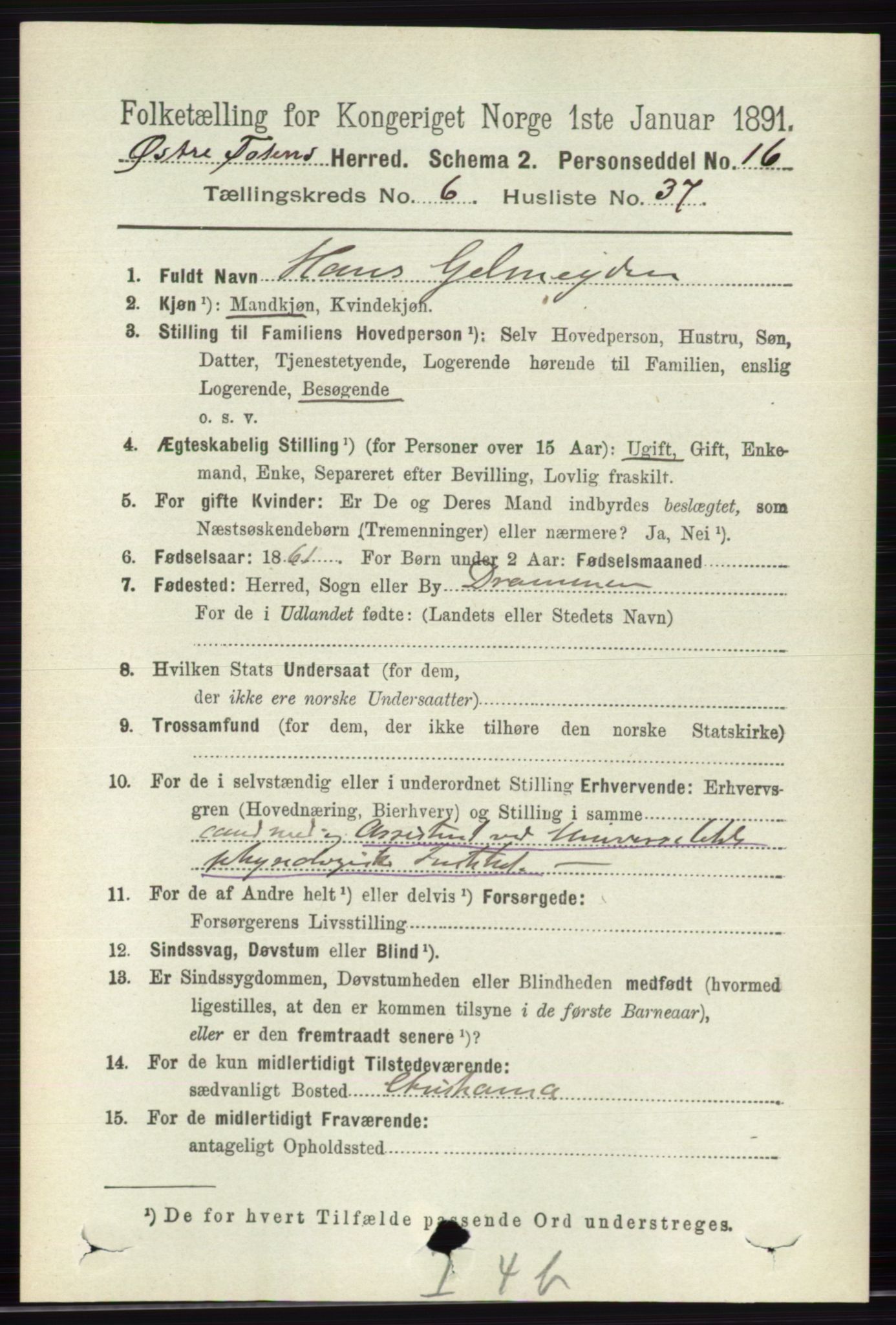 RA, 1891 census for 0528 Østre Toten, 1891, p. 3992