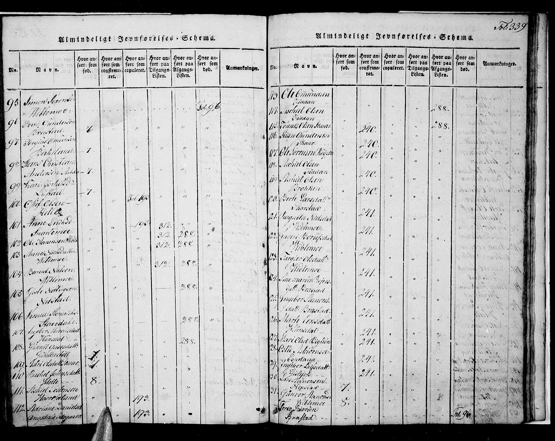 Nord-Audnedal sokneprestkontor, AV/SAK-1111-0032/F/Fb/Fba/L0001: Parish register (copy) no. B 1, 1815-1856, p. 339