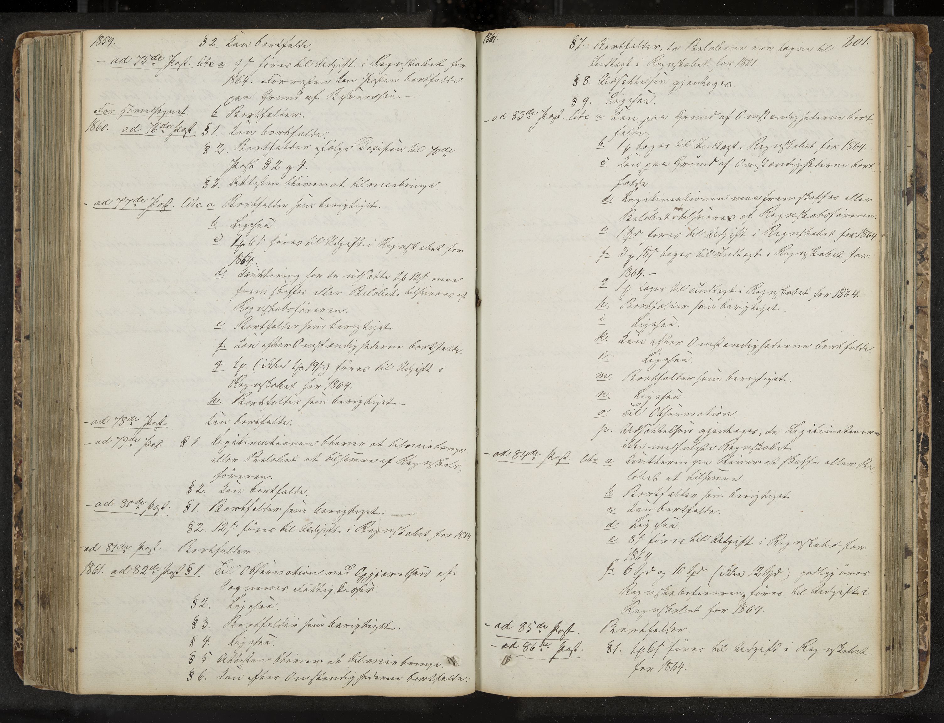 Seljord formannskap og sentraladministrasjon, IKAK/0828021/A/Aa/L0001: Møtebok med register, 1838-1879, p. 201