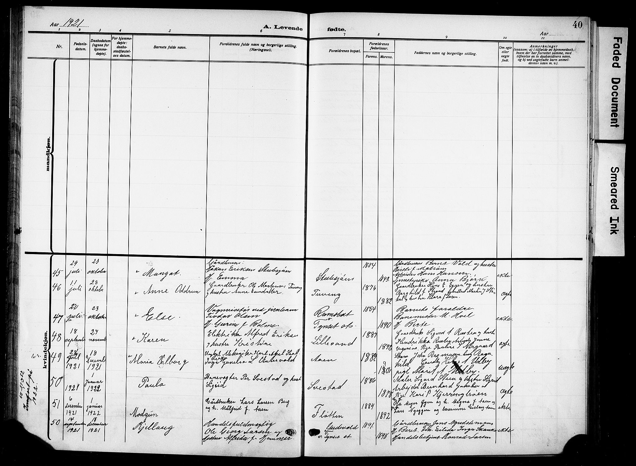 Tynset prestekontor, SAH/PREST-058/H/Ha/Hab/L0011: Parish register (copy) no. 11, 1915-1930, p. 40