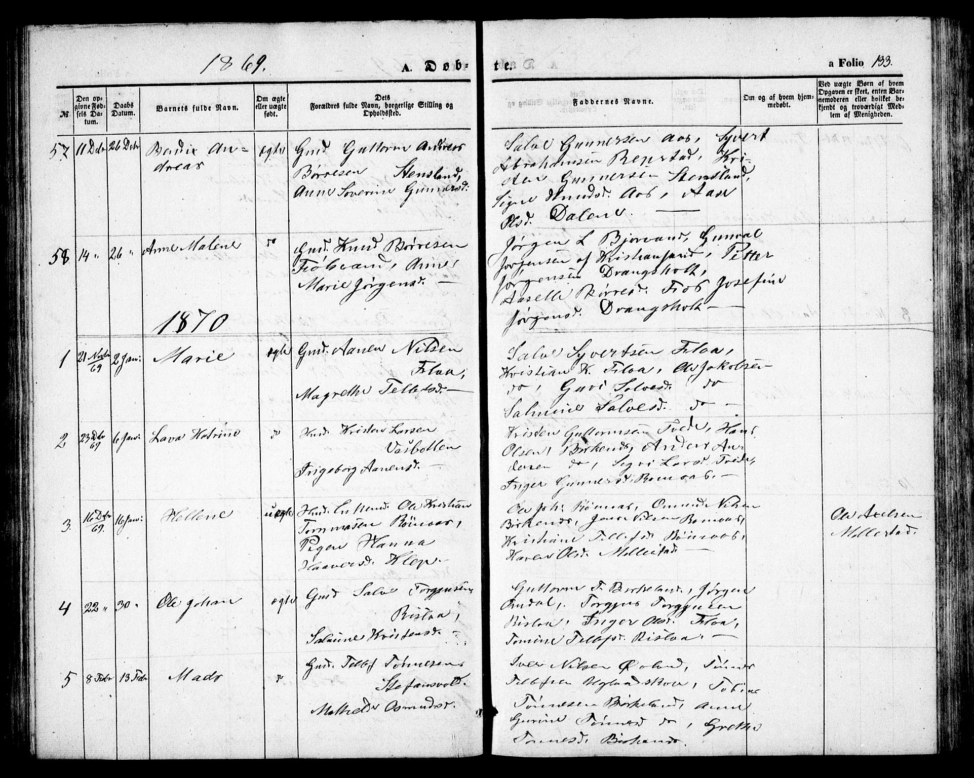 Birkenes sokneprestkontor, SAK/1111-0004/F/Fb/L0002: Parish register (copy) no. B 2, 1849-1876, p. 133
