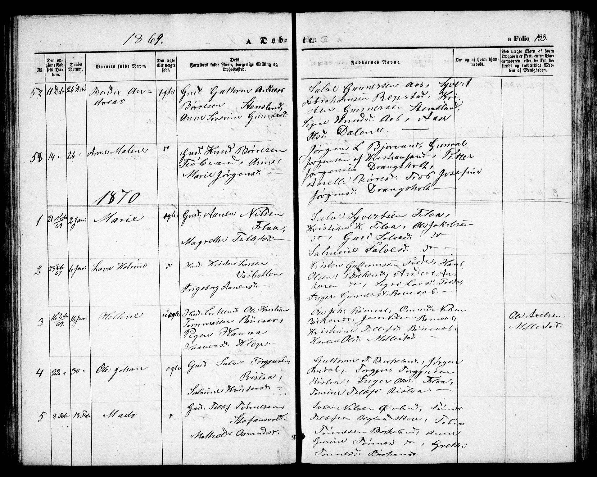 Birkenes sokneprestkontor, AV/SAK-1111-0004/F/Fb/L0002: Parish register (copy) no. B 2, 1849-1876, p. 133