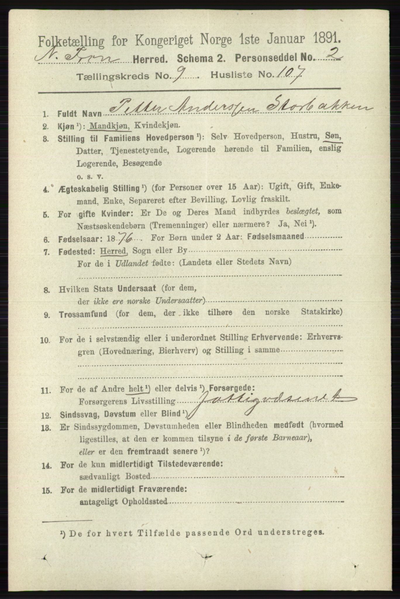 RA, 1891 census for 0518 Nord-Fron, 1891, p. 4295