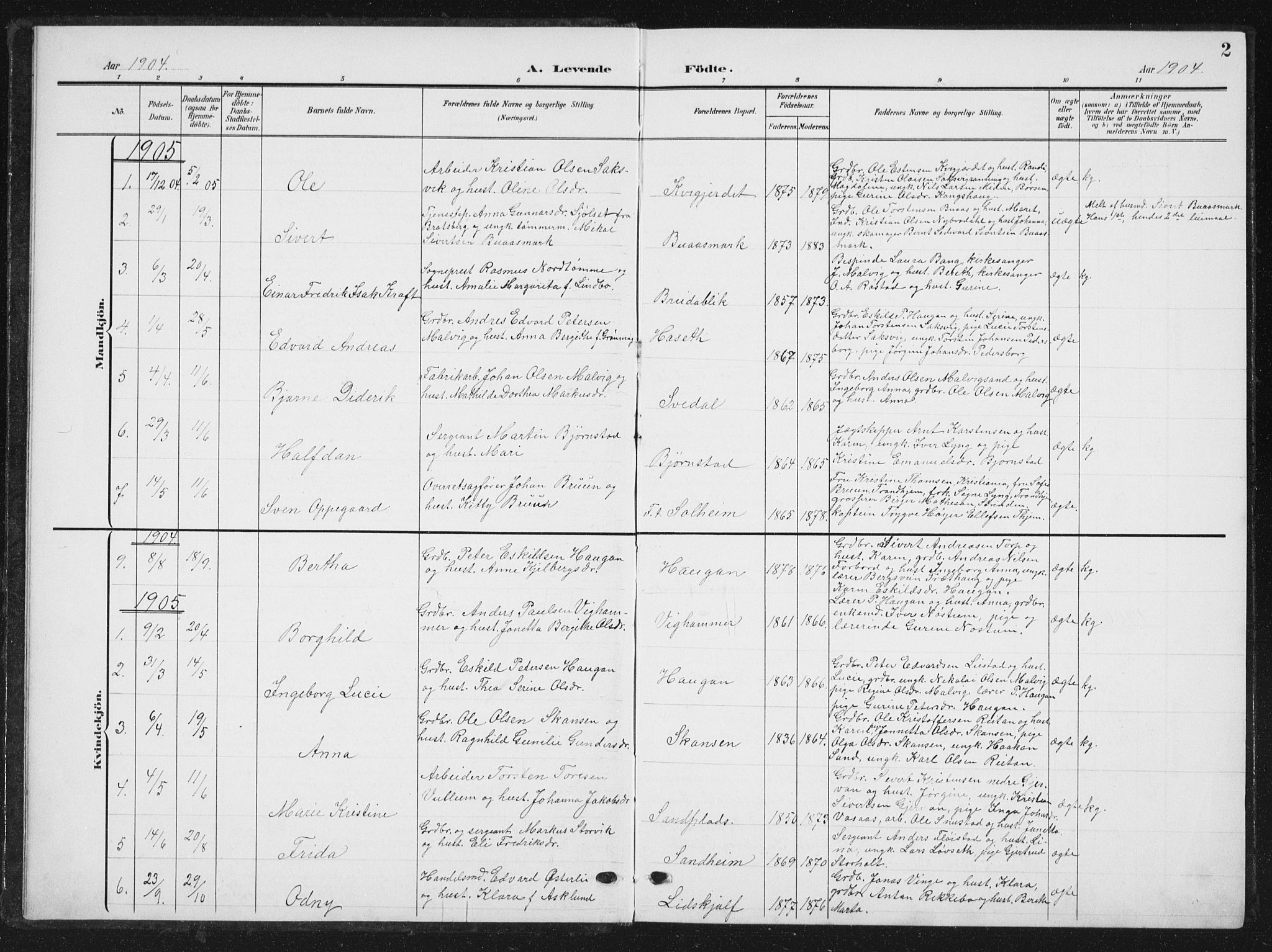 Ministerialprotokoller, klokkerbøker og fødselsregistre - Sør-Trøndelag, SAT/A-1456/616/L0424: Parish register (copy) no. 616C07, 1904-1940, p. 2