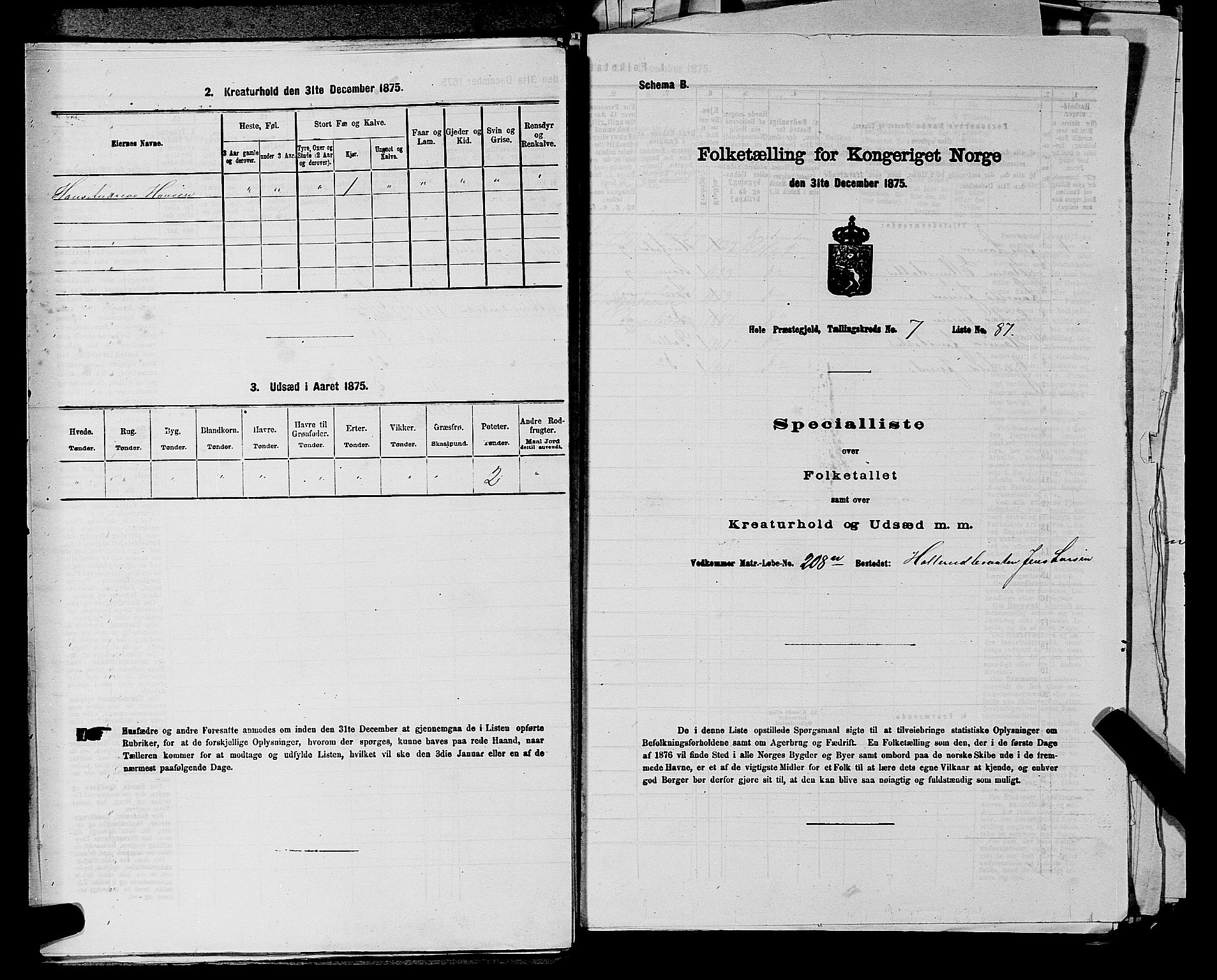 SAKO, 1875 census for 0612P Hole, 1875, p. 1372