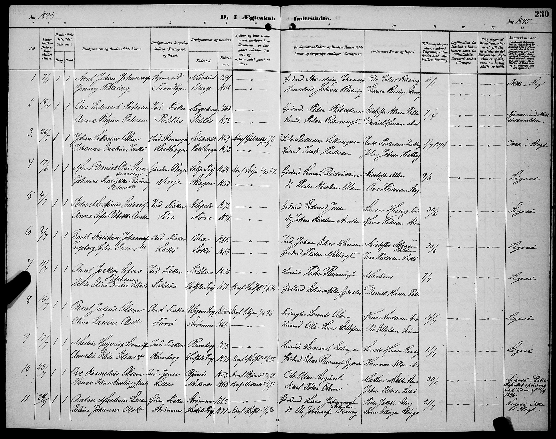 Ministerialprotokoller, klokkerbøker og fødselsregistre - Nordland, AV/SAT-A-1459/891/L1316: Parish register (copy) no. 891C05, 1894-1898, p. 230