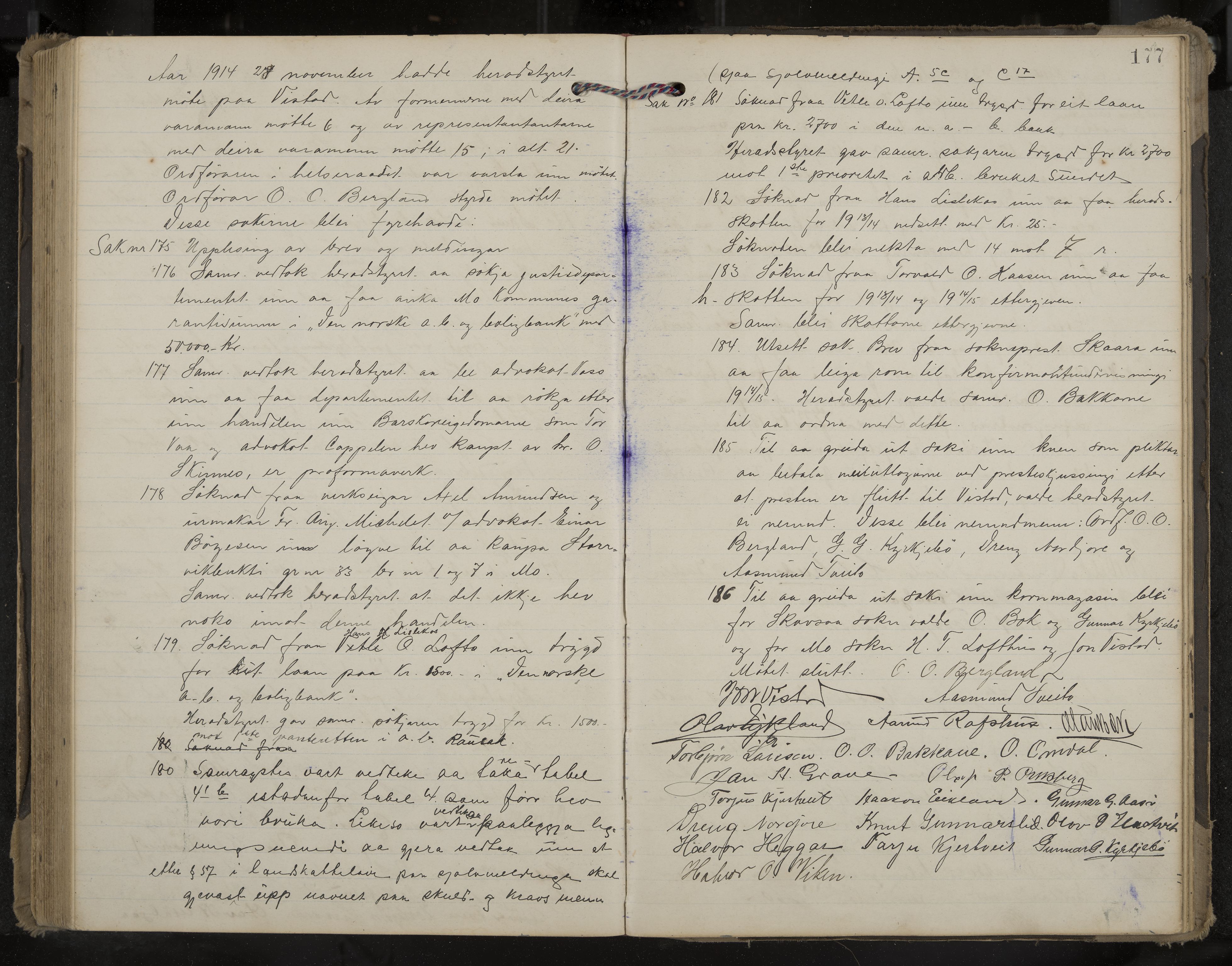 Mo formannskap og sentraladministrasjon, IKAK/0832021/A/L0004: Møtebok, 1903-1915, p. 177