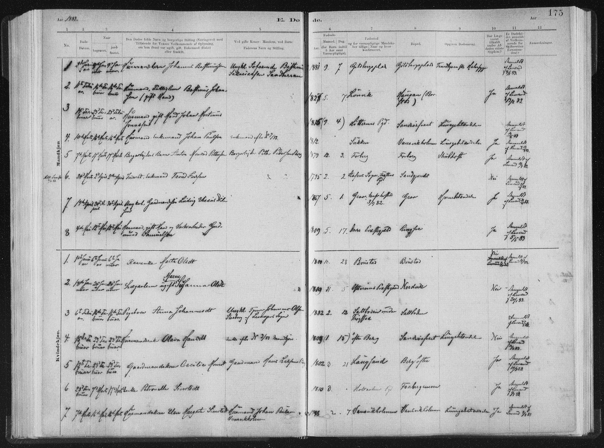 Ministerialprotokoller, klokkerbøker og fødselsregistre - Nord-Trøndelag, SAT/A-1458/722/L0220: Parish register (official) no. 722A07, 1881-1908, p. 175