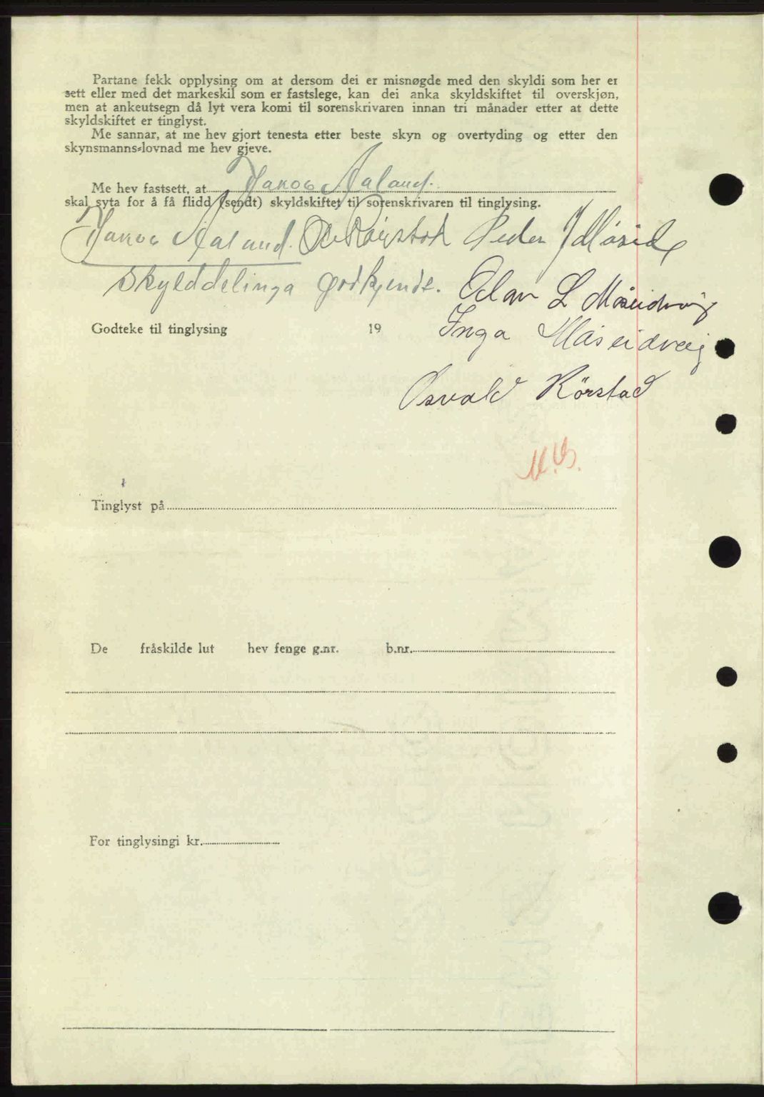 Nordre Sunnmøre sorenskriveri, AV/SAT-A-0006/1/2/2C/2Ca: Mortgage book no. A25, 1947-1947, Diary no: : 1887/1947