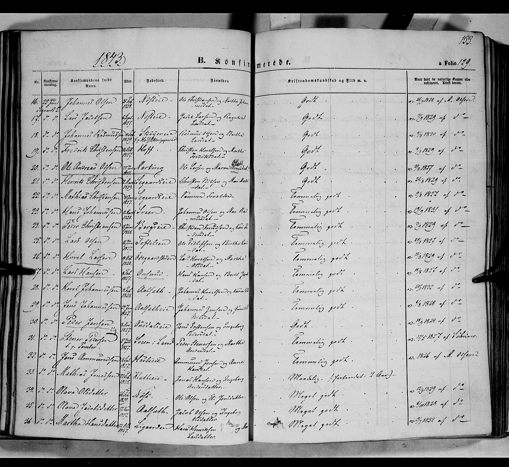 Biri prestekontor, SAH/PREST-096/H/Ha/Haa/L0005: Parish register (official) no. 5, 1843-1854, p. 133