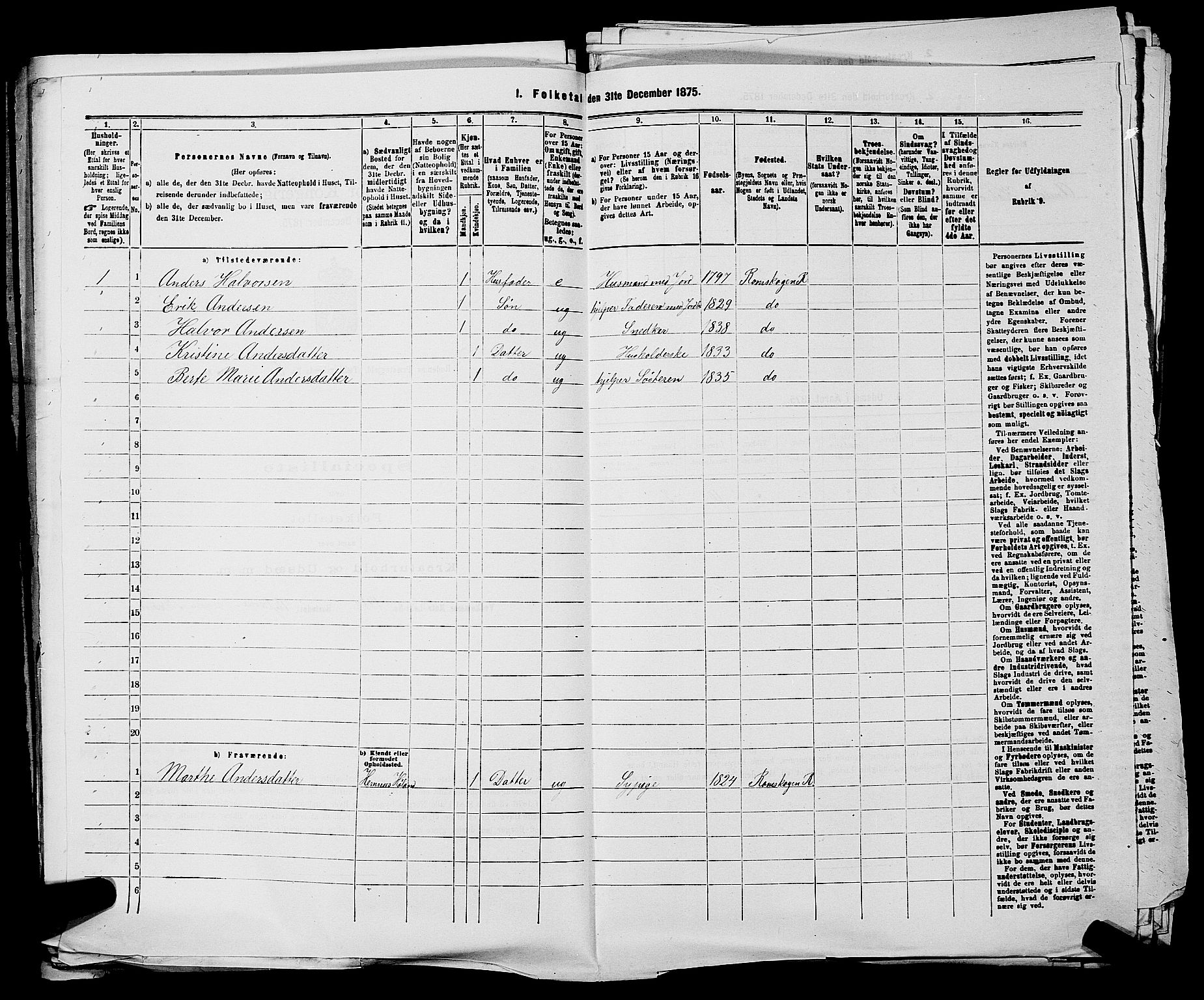 RA, 1875 census for 0120P Rødenes, 1875, p. 825