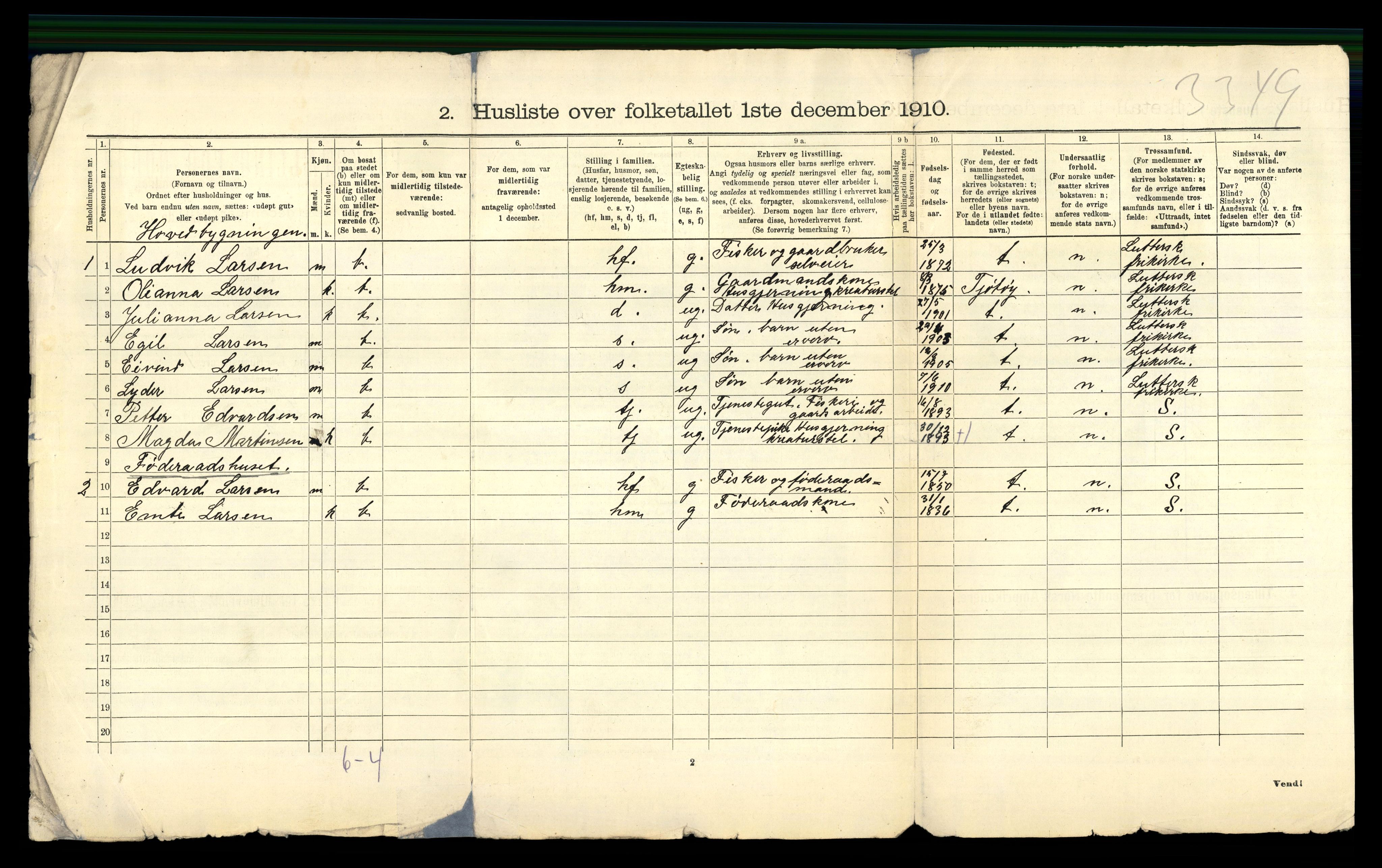 RA, 1910 census for Lurøy, 1910, p. 31