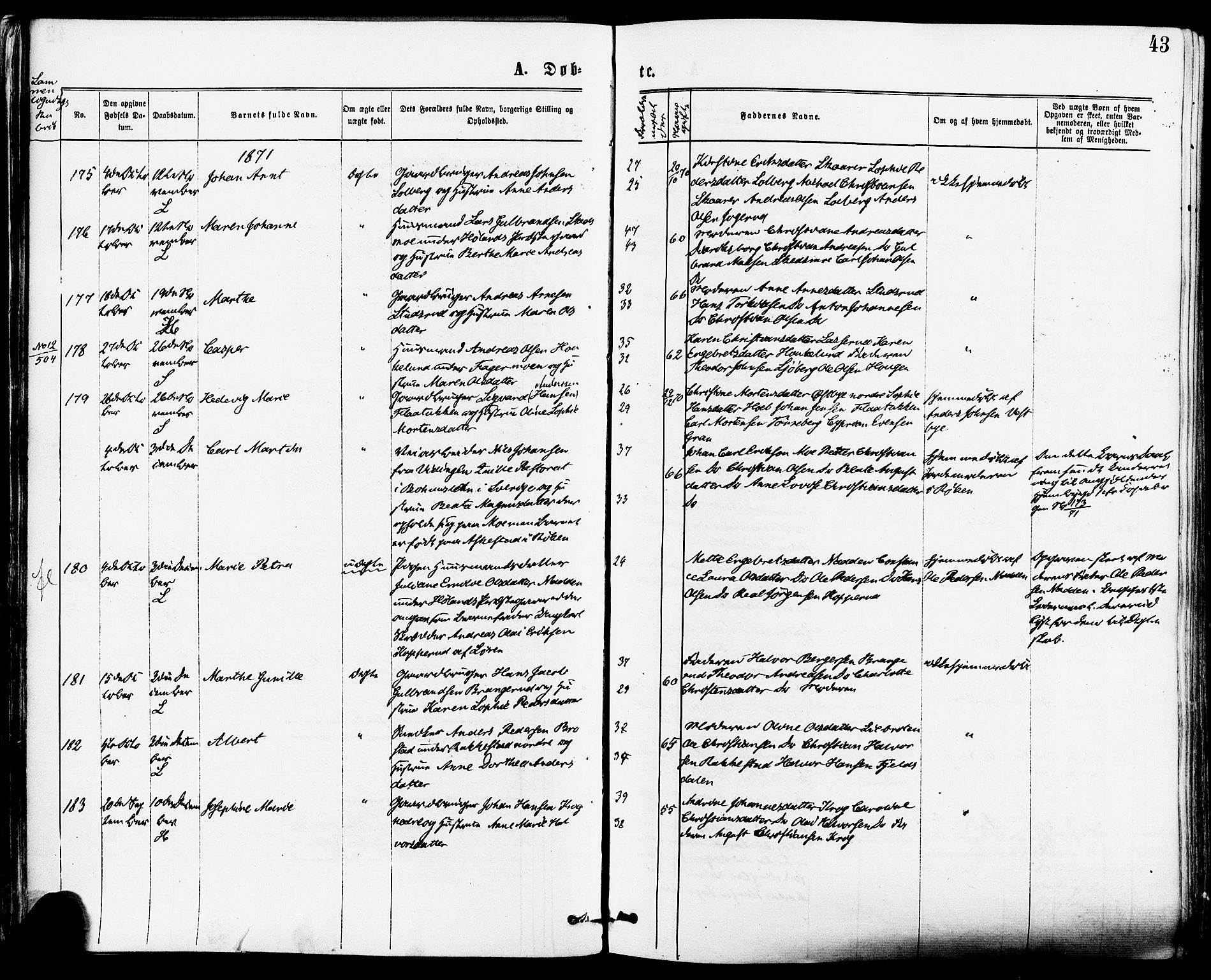 Høland prestekontor Kirkebøker, AV/SAO-A-10346a/F/Fa/L0012.a: Parish register (official) no. I 12A, 1869-1879, p. 43